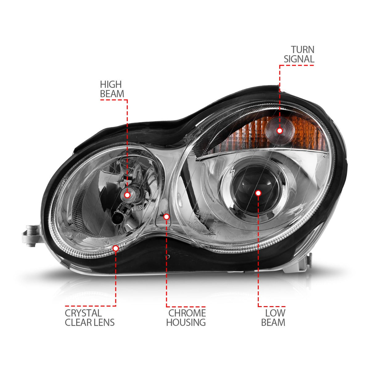 MBZ C CLASS W203 4DR C230/C240/C320 01-07 PROJECTOR HEADLIGHTS CHROME CLEAR