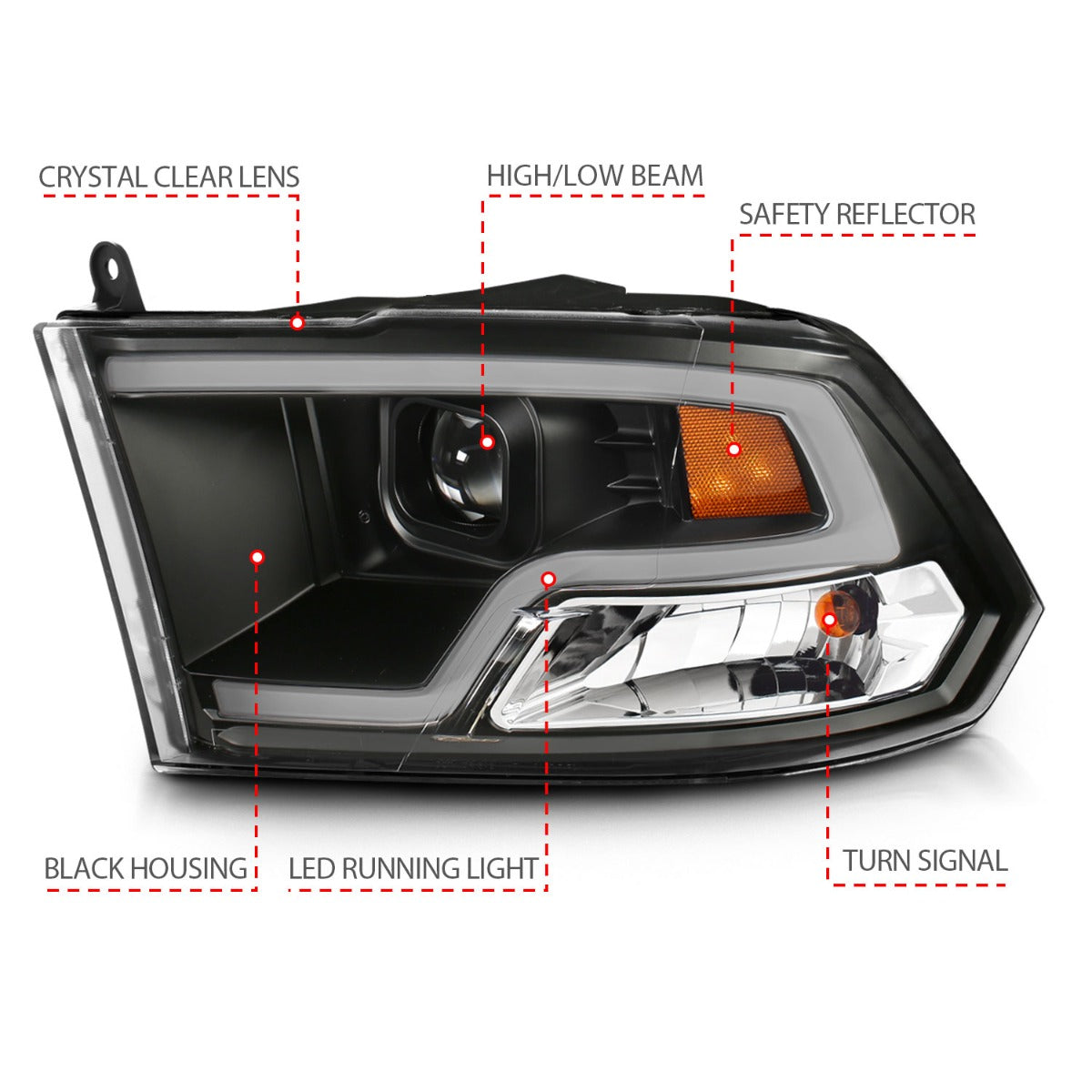 DODGE RAM 1500 09-18 / RAM 2500/3500 10-18 PROJECTOR PLANK STYLE HEADLIGHTS BLACK CLEAR (FOR NON-PROJECTOR MODELS)