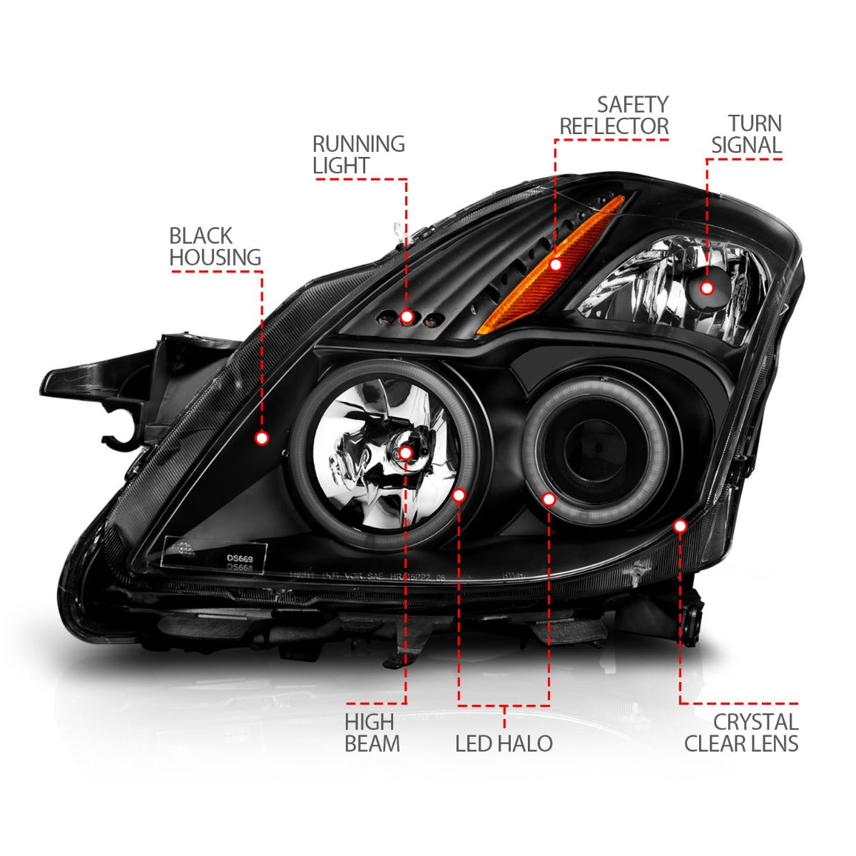 NISSAN ALTIMA 08-09 2DR PROJECTOR HEADLIGHTS BLACK W/ RX HALO