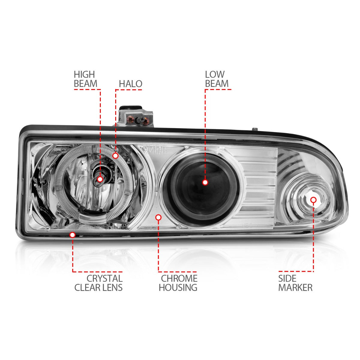 CHEVY S-10 / S-10 BLAZER 98-04 PROJECTOR LED HALO HEADLIGHTS CHROME