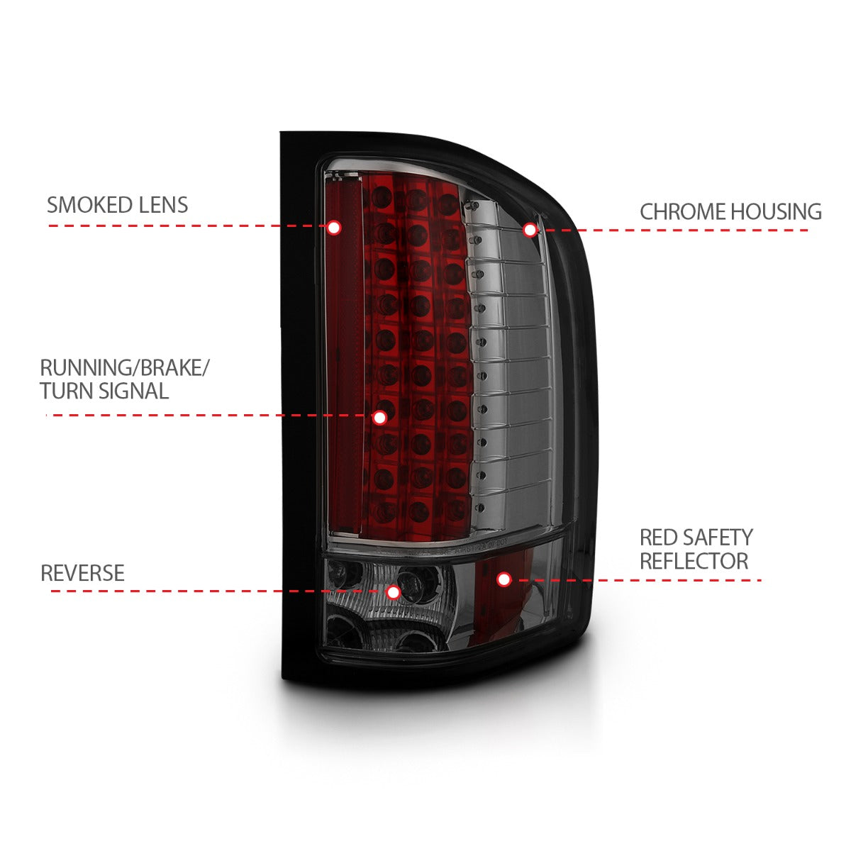 CHEVY SILVERADO 1500 07-13 / 2500HD/3500HD 07-14 LED TAIL LIGHTS CHROME SMOKE LENS
