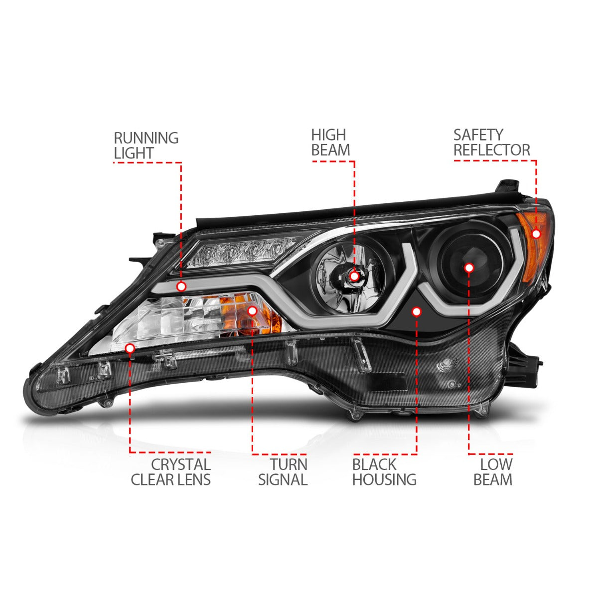 TOYOTA RAV-4 13-15 PROJECTOR PLANK STYLE HEADLIGHTS BLACK (FOR HALOGEN ONLY)