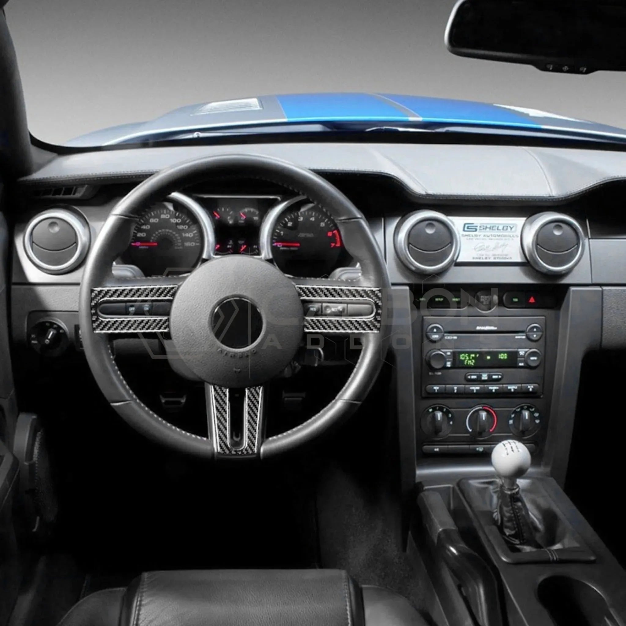 Mustang 2005-2009 Real Carbon Fiber Steering Wheel Trim Overlay