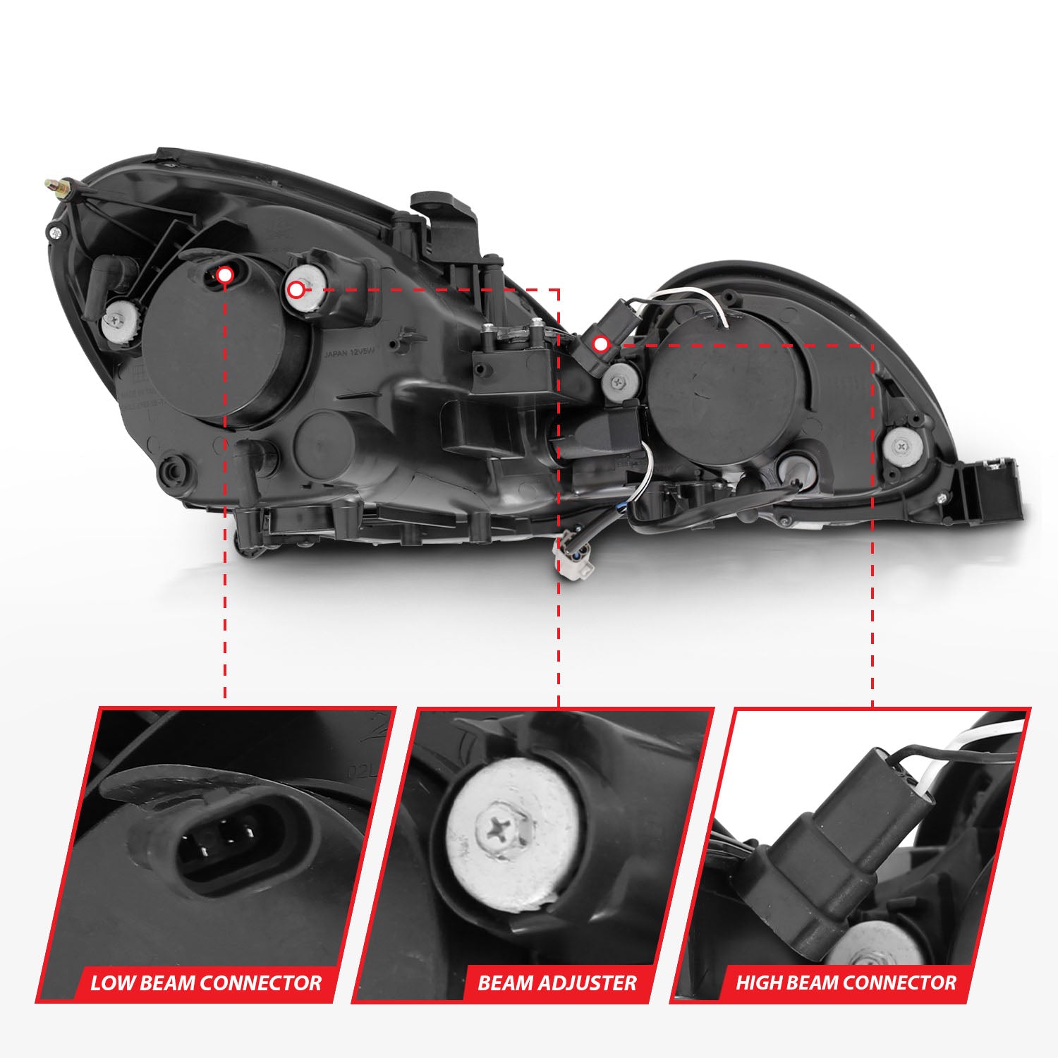 LEXUS GS 300/400/430 98-05 PROJECTOR HEADLIGHTS BLACK W/ RX HALO (NOT FOR FACTORY HID SYSTEM)