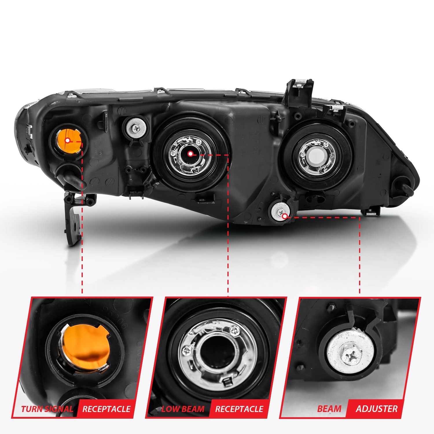 HONDA CIVIC 06-11 CRYSTAL HEADLIGHTS 4DR BLACK (OE TYPE REPLACEMENT)