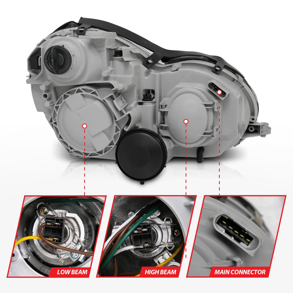 MBZ C CLASS W203 4DR C230/C240/C320 01-07 PROJECTOR HEADLIGHTS CHROME CLEAR