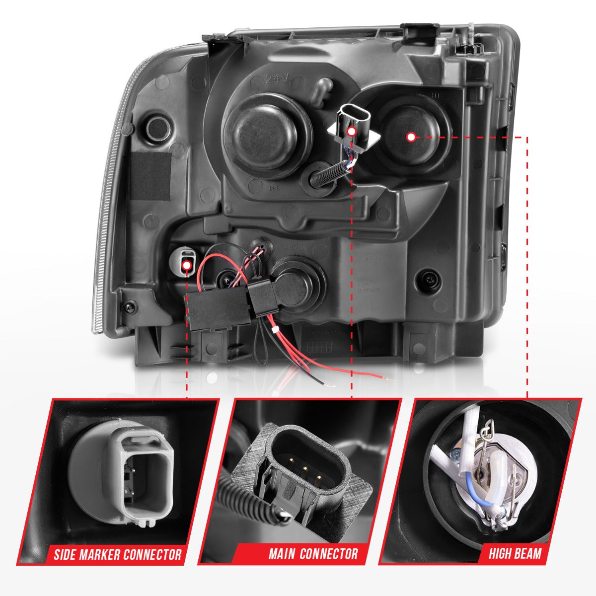 FORD F-250/350/450/550 SUPERDUTY 05-07 / EXCURSION 05 PROJECTOR HALO HEADLIGHTS BLACK W/ RX HALO 1PC