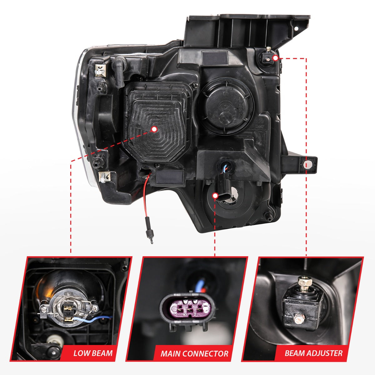 FORD F-150 09-14 PROJECTOR HEADLIGHTS G2 BLACK W/ RX HALO (FOR HALOGEN MODELS ONLY)