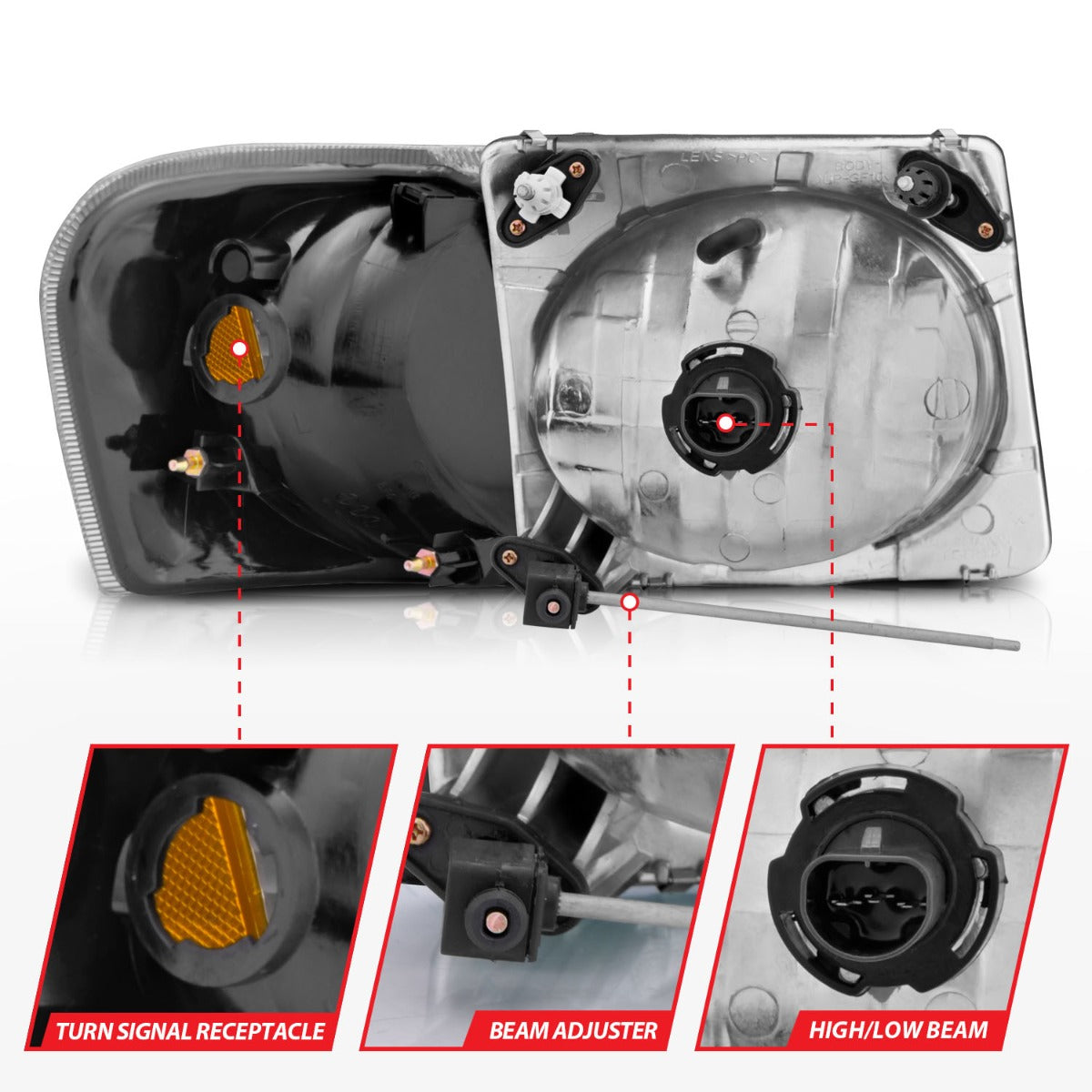 FORD EXPLORER SPORT TRAC 01-05 / SPORT 01-03 CRYSTAL HEADLIGHTS BLACK W/ CORNER LIGHT 2PC