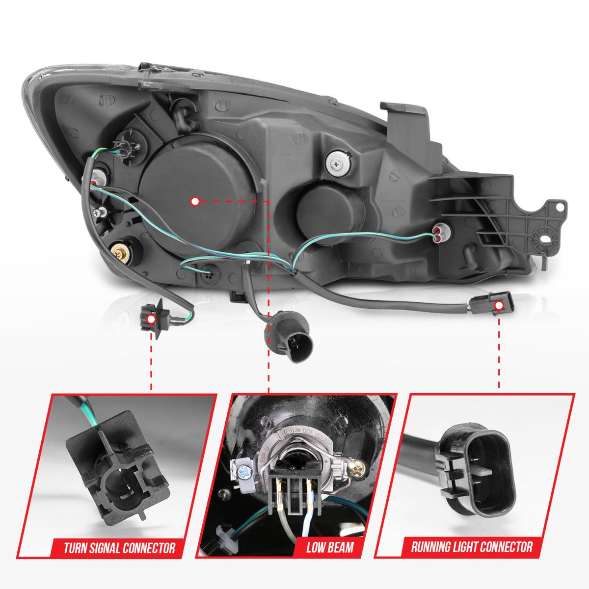 MITSUBISHI LANCER 04-07 PROJECTOR HEADLIGHTS BLACK W/ RX HALO