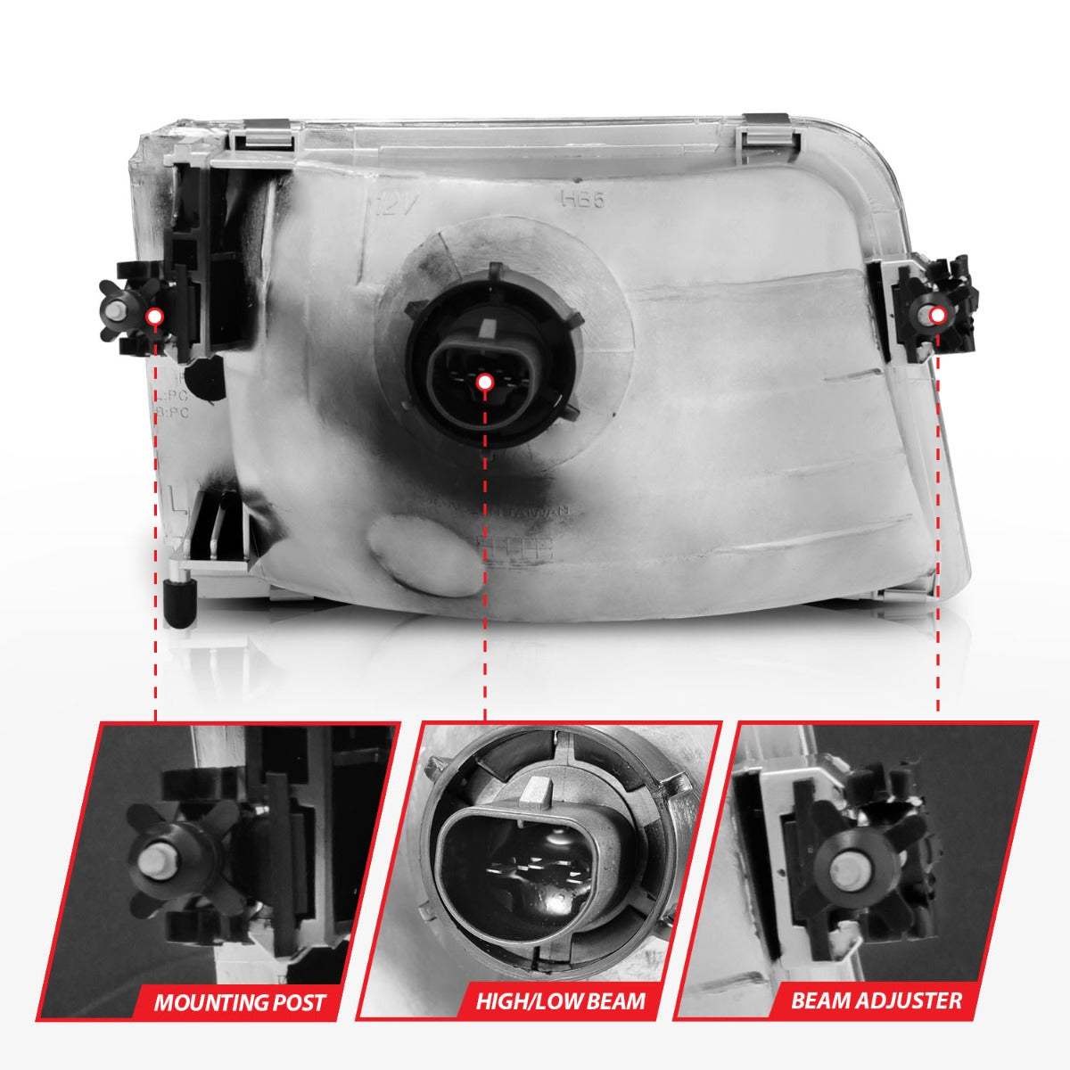 FORD RANGER 93-97 CRYSTAL HEADLIGHTS CHROME