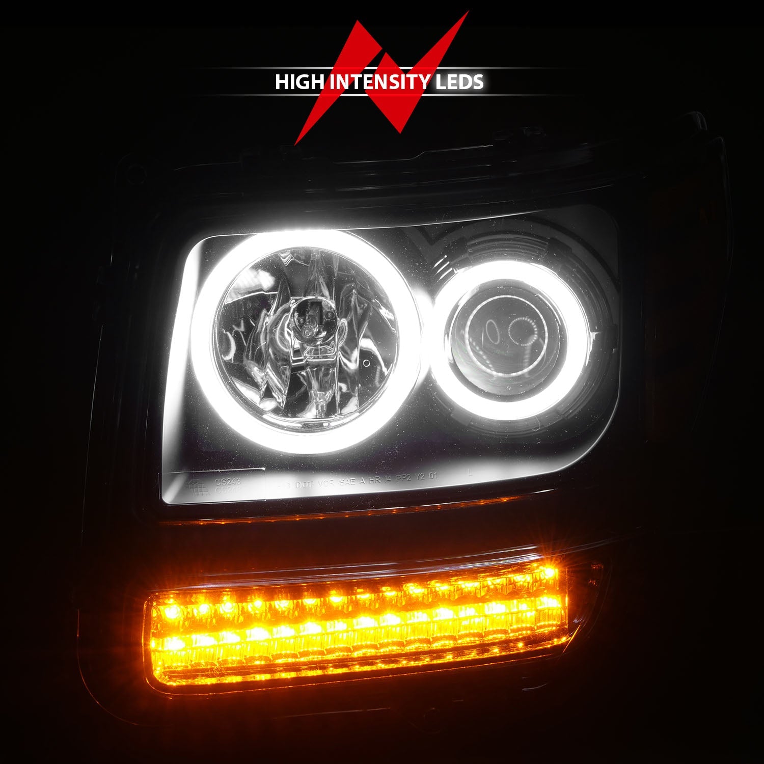 DODGE NITRO 07-12 PROJECTOR HEADLIGHTS BLACK G2 W/ RX HALO & LED SIGNAL