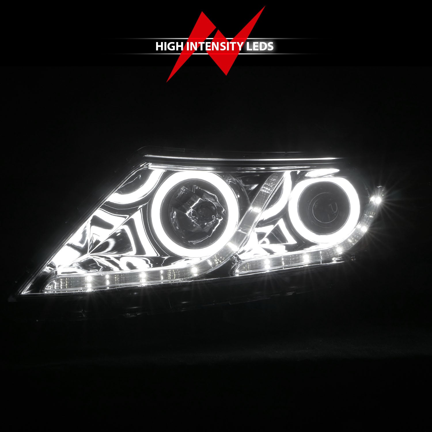 KIA OPTIMA 11-15 PROJECTOR HEADLIGHTS CHROME W/ RX HALO