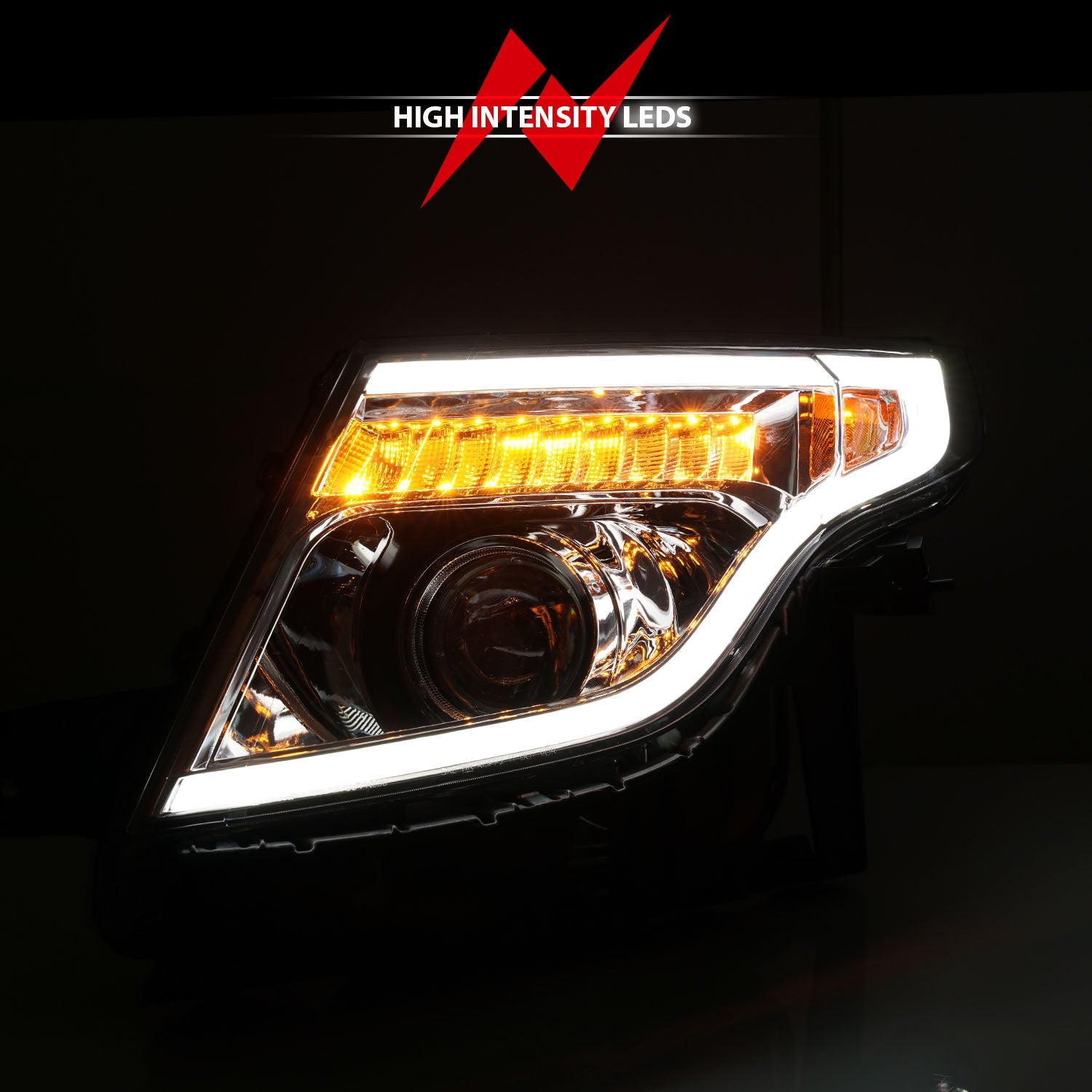 FORD EXPLORER 11-15 PROJECTOR PLANK STYLE HEADLIGHTS CHROME W/ LED SIGNAL (13-15 BASE, XLT, LIMITED)