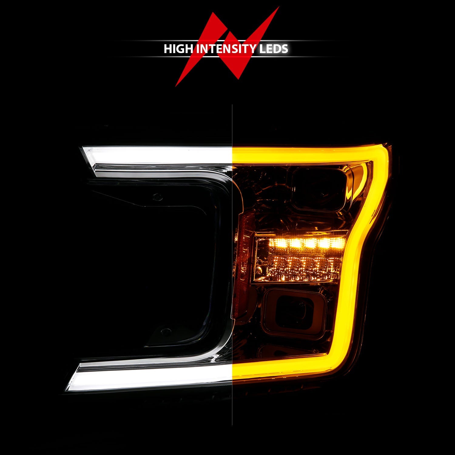 FORD F-150 18-20 FULL LED PROJECTOR PLANK STYLE HEADLIGHTS CHROME W/ INITIATION & SEQUENTIAL (FITS FACTORY HALOGEN MODELS ONLY)