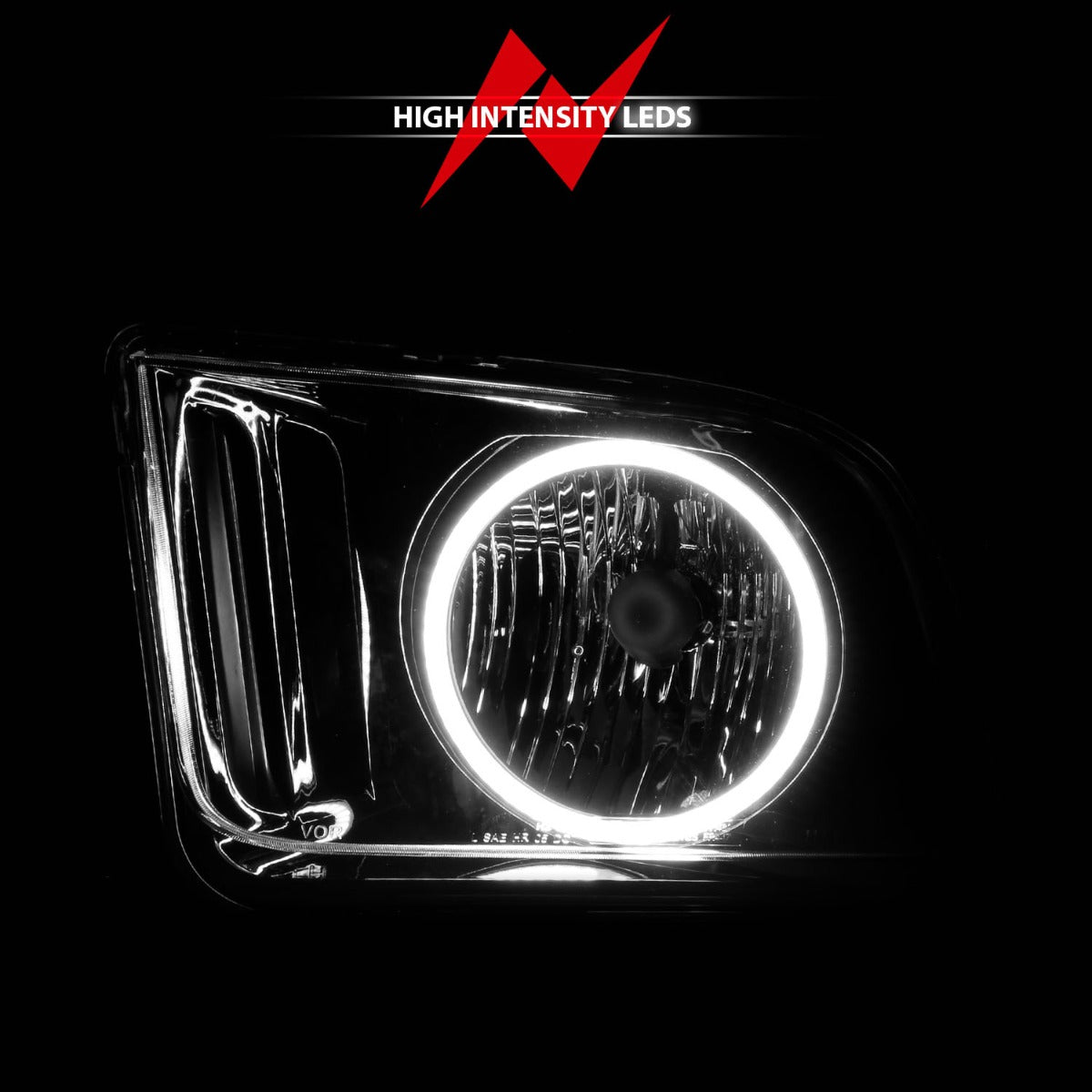 FORD MUSTANG 05-09 CRYSTAL HEADLIGHTS BLACK W/ RX HALO