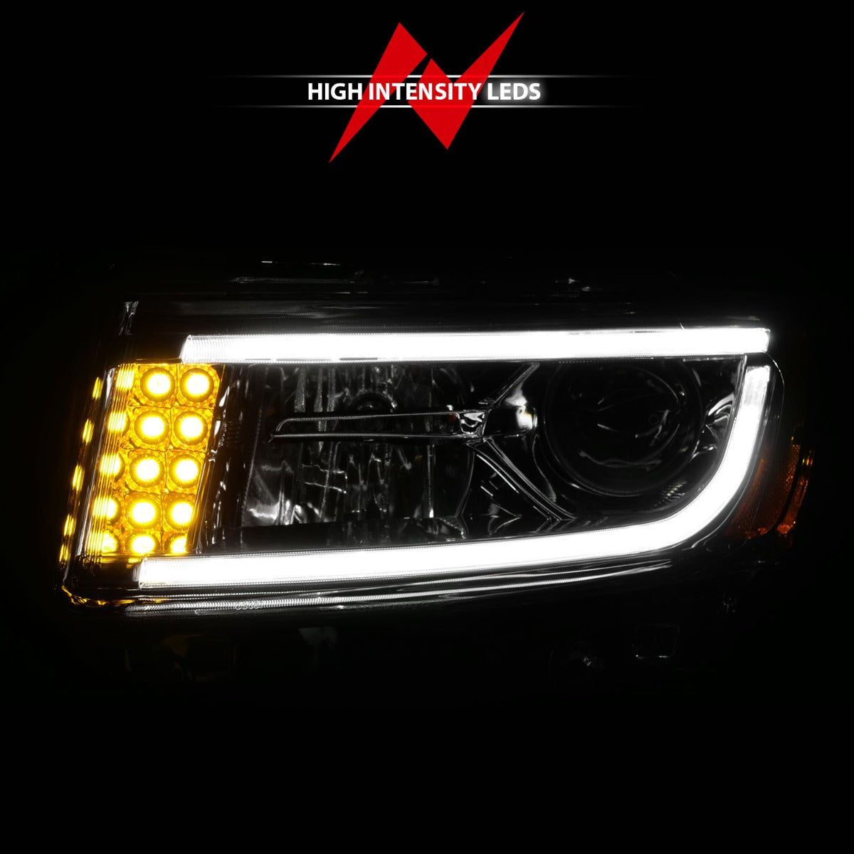 JEEP GRAND CHEROKEE 14-16 PROJECTOR HEADLIGHTS PLANK STYLE CHROME (FOR HALOGEN MODELS ONLY)