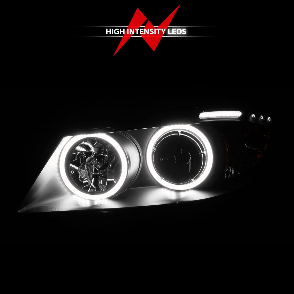 BMW 3 SERIES E90/E91 06-08 PROJECTOR HALO HEADLIGHTS BLACK W/ RX HALO AND LED BAR