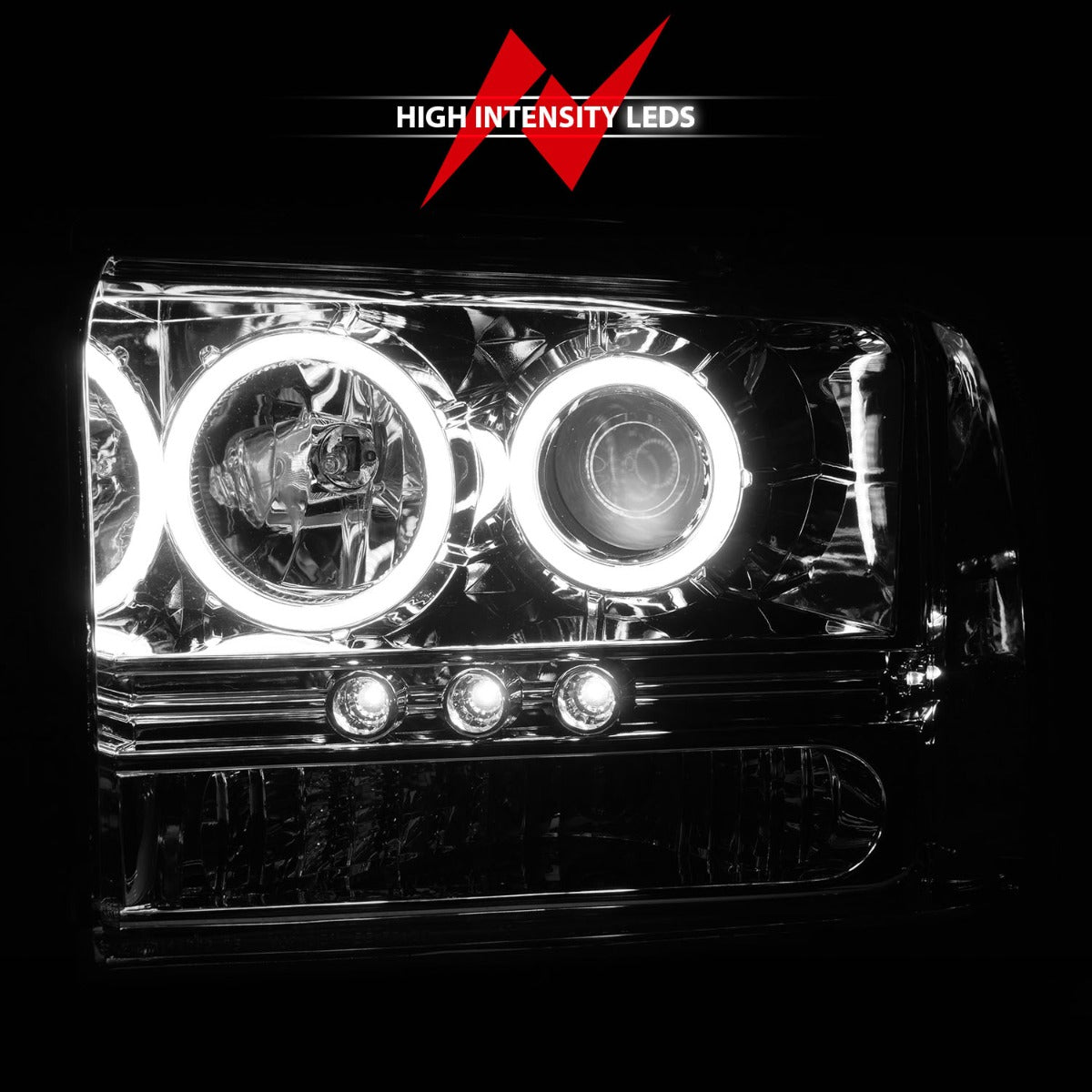 FORD F-250/350/450/550 SUPERDUTY 05-07 / EXCURSION 05 PROJECTOR HALO HEADLIGHTS CHROME W/ RX HALO (1PC)