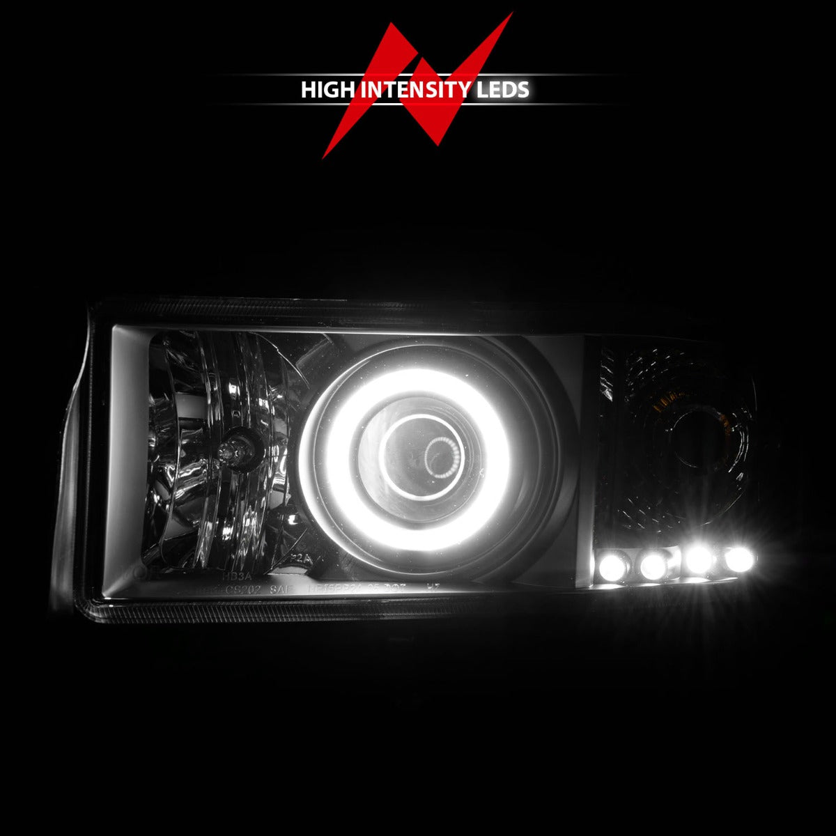 DODGE RAM 1500 94-01 / RAM 2500/3500 94-02 / RAM SPORT MODEL 94-98 PROJECTOR HALO HEADLIGHTS BLACK W/ RX HALO
