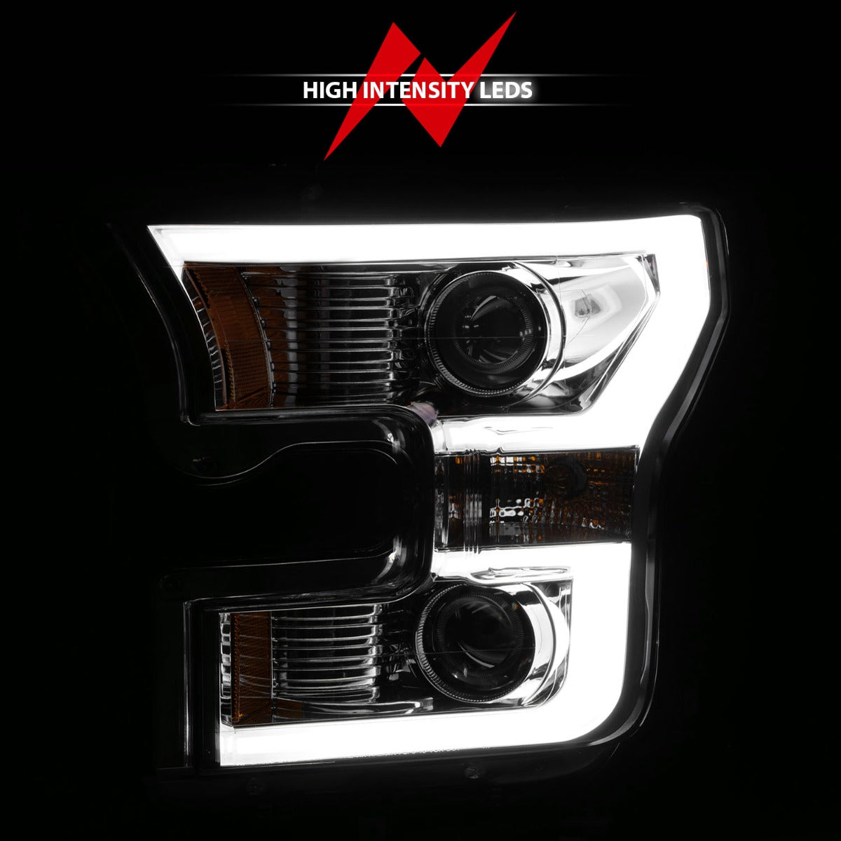 FORD F-150 15-17 PROJECTOR PLANK STYLE HEADLIGHTS CHROME (FOR HALOGEN MODELS ONLY)