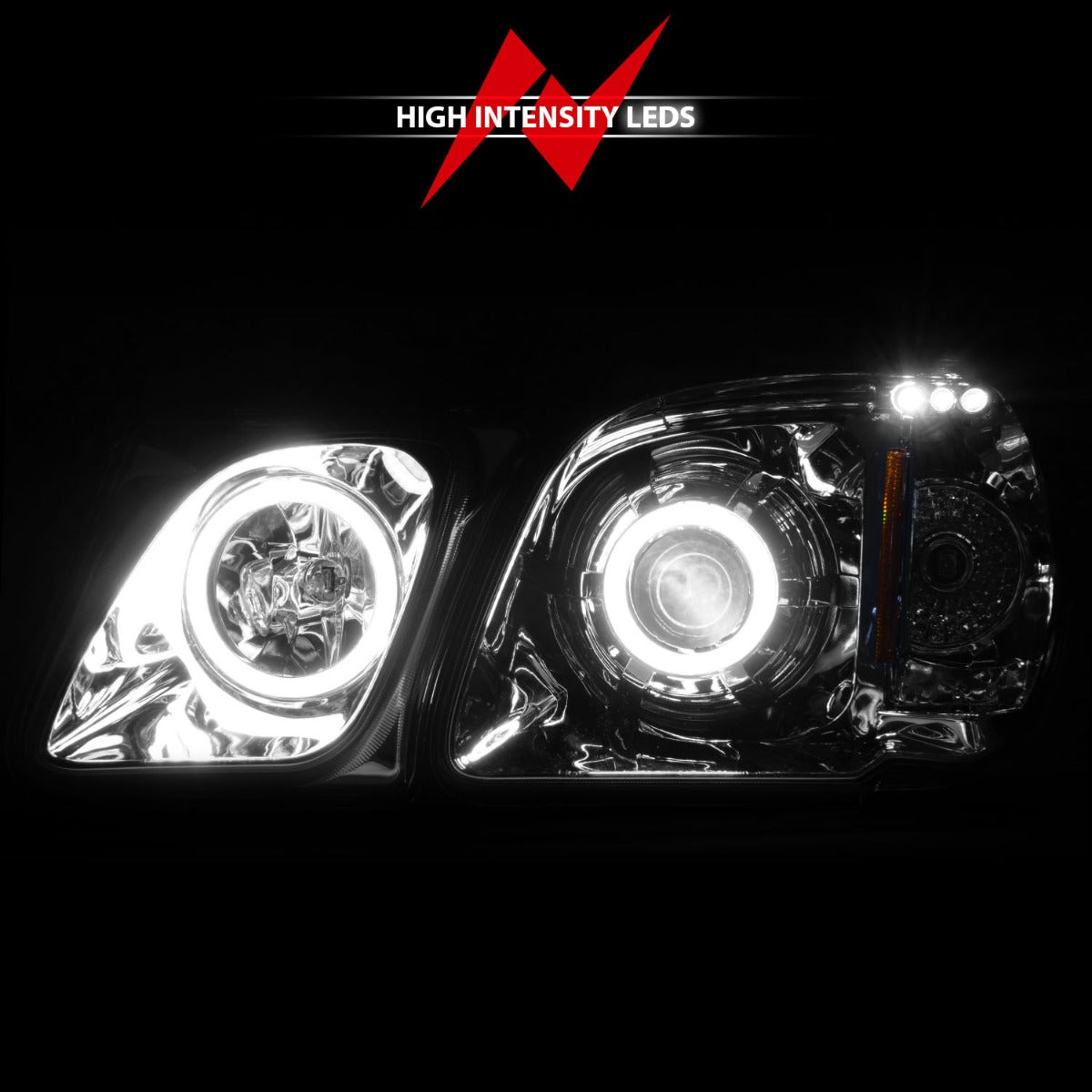 LEXUS LX470 98-07 PROJECTOR HEADLIGHTS CHROME W/ RX HALO (NOT FOR FACTORY HID MODELS)