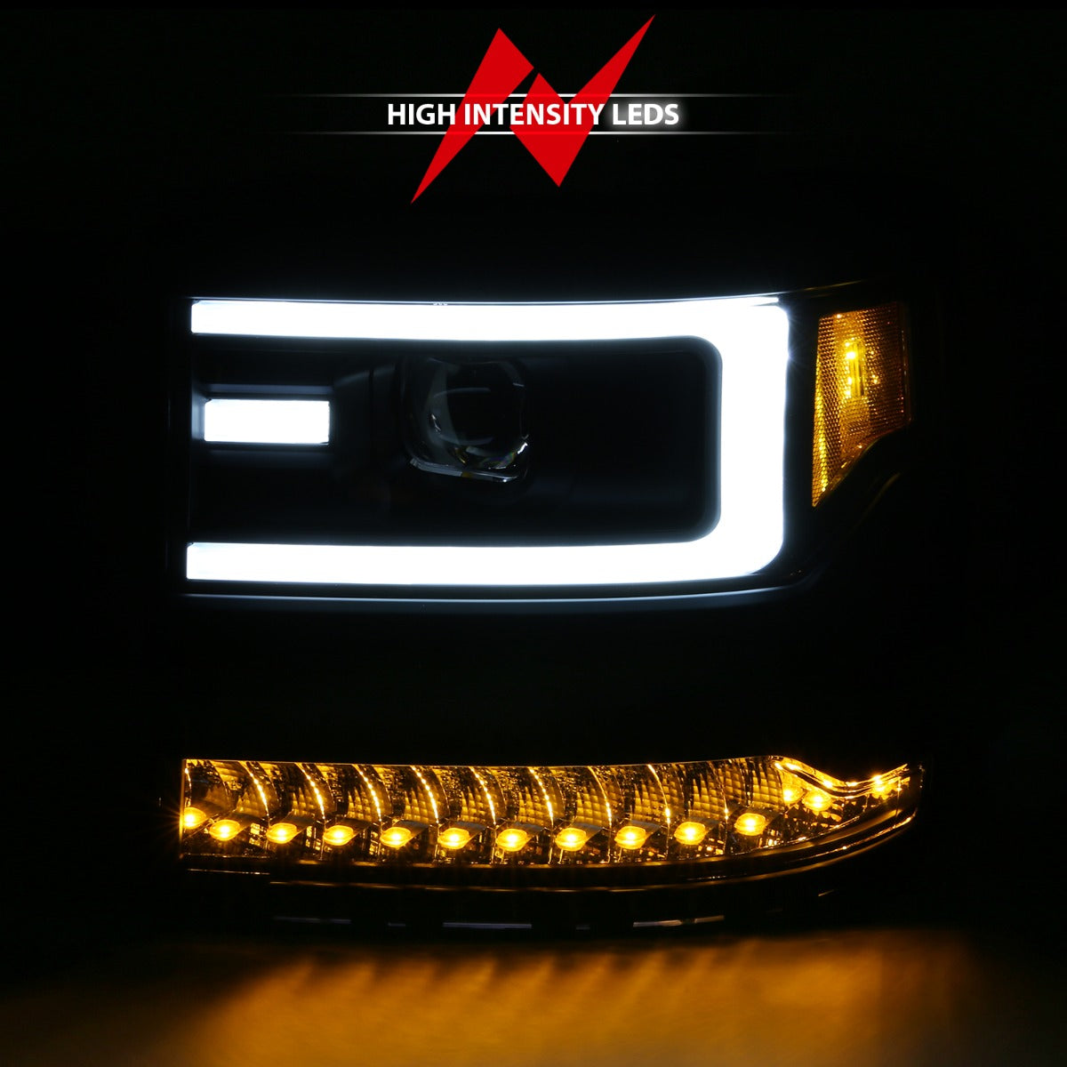 CHEVY SILVERADO 1500 16-18 PROJECTOR PLANK STYLE HEADLIGHTS BLACK (FOR HID, NO HID BULB INCLUDED)