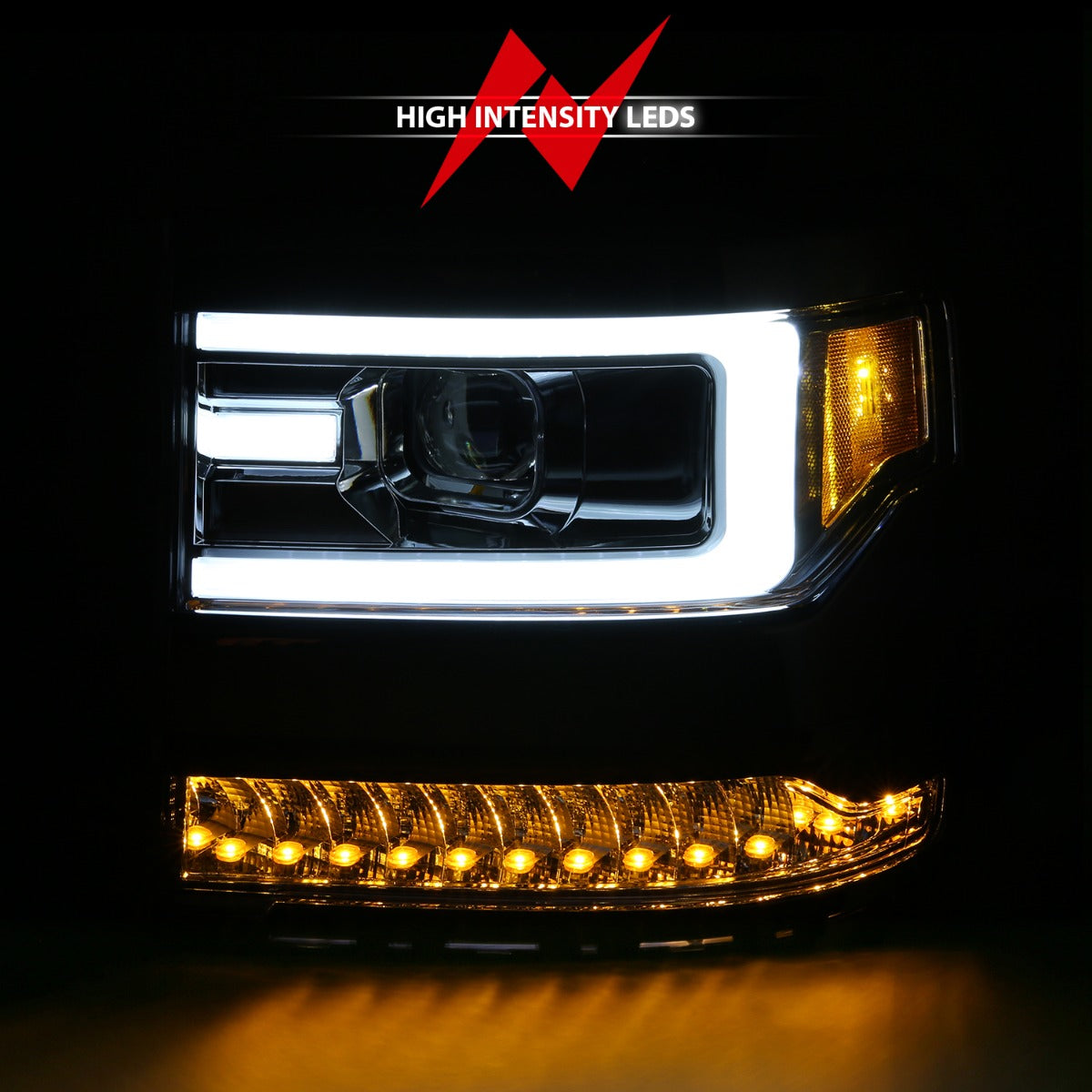 CHEVY SILVERADO 1500 16-18 PROJECTOR PLANK STYLE HEADLIGHTS CHROME (FOR HID, NO HID BULB INCLUDED)