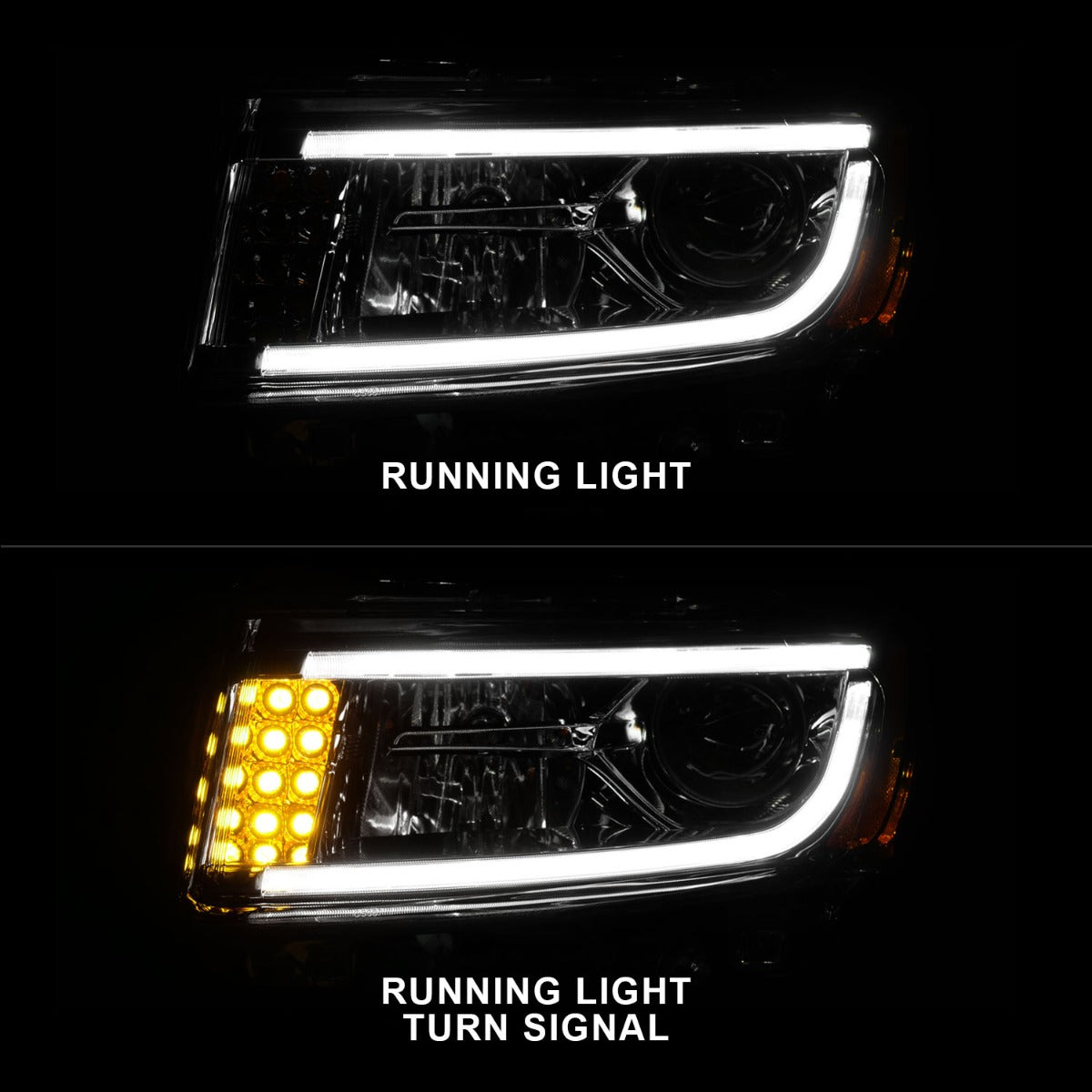 JEEP GRAND CHEROKEE 14-16 PROJECTOR HEADLIGHTS PLANK STYLE CHROME (FOR HALOGEN MODELS ONLY)