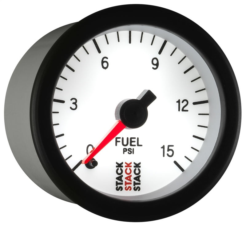 Autometer Stack 52mm 0-15 PSI 1/8in NPTF Male Pro Stepper Motor Fuel Pressure Gauge - White-SR1 Performance