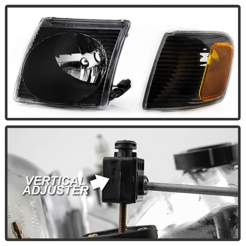 xTune 01-03 Ford Explorer Sport 4pc OEM Style Headlights w/Corner - Black (HD-JH-FEXP01-ST-BK)-SR1 Performance
