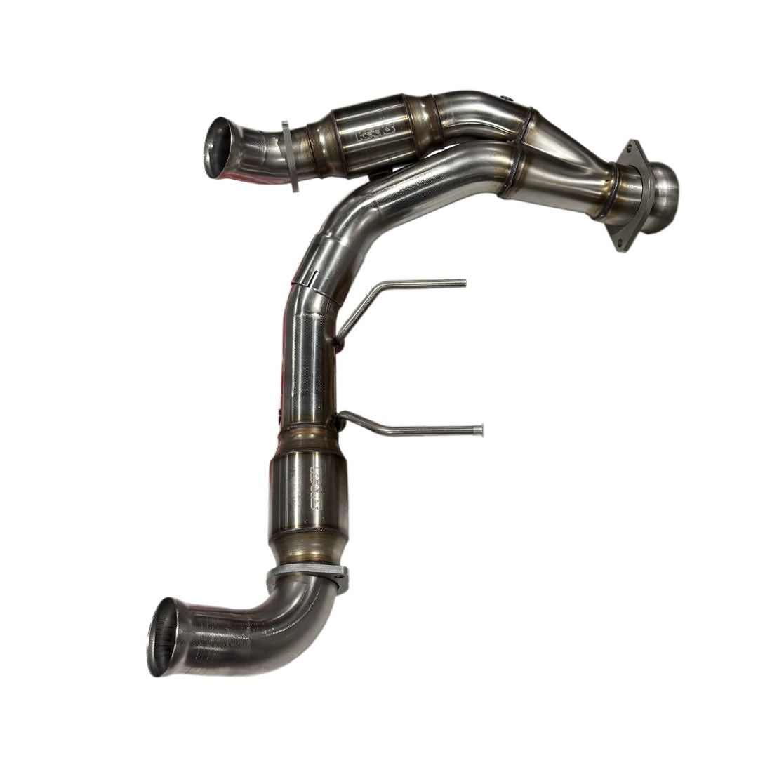 3" SS GREEN Catted Y-Pipe. 2021-2026 F150 5.0L 4V. Connects to OEM.