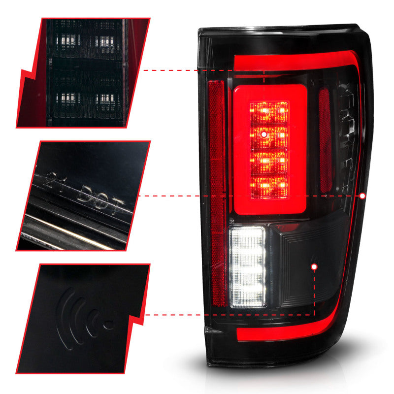 ANZO 21-23 Ford F-150 LED Taillights Seq. Signal w/BLIS Cover - Smoke Blk (For Factory Halogen ONLY)