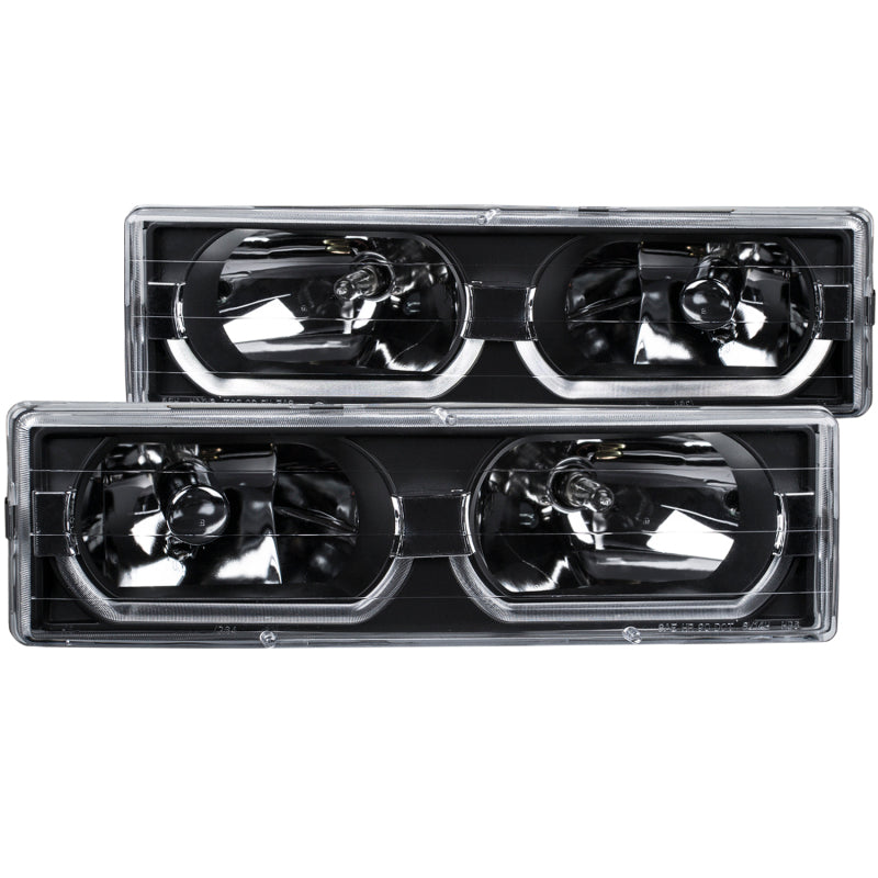 ANZO 1988-1998 Chevrolet C1500 Crystal Headlights with Black Housing and Low Brow, Pair