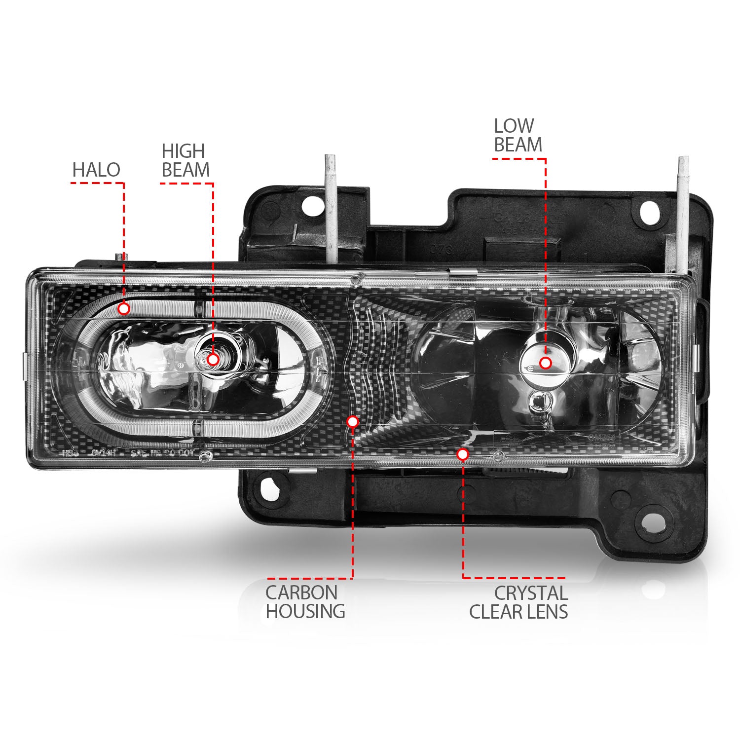 CHEVY/GMC C/K1500/2500 88-98 / C/K3500 88-00 / SUBURBAN 92-99 / BLAZER (FULL-SIZE) 92-94 / TAHOE 95-99 / YUKON 92-99 CRYSTAL HALO HEADLIGHTS CARBON