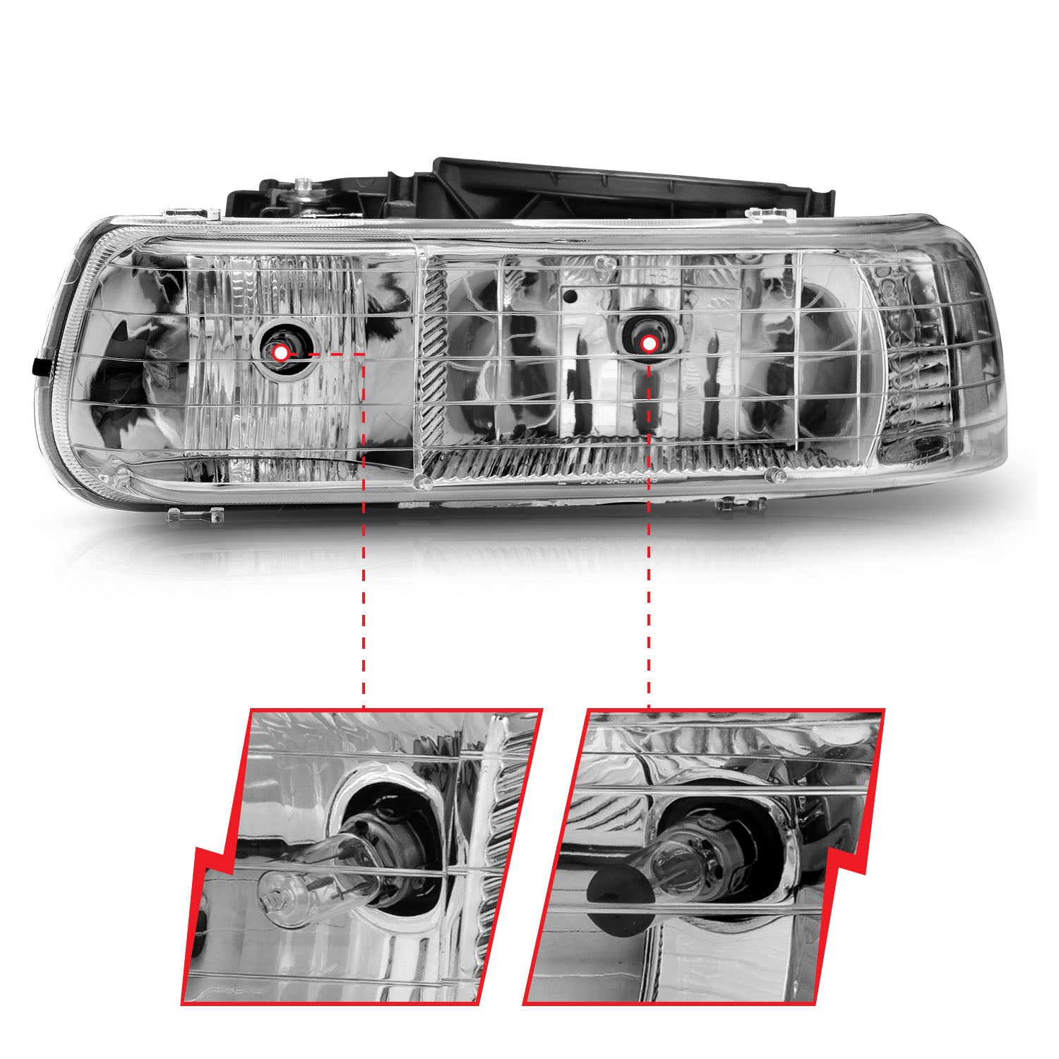 CHEVY SILVERADO 1500/2500 99-02 / 3500 01-02 / SUBURBAN/TAHOE 00-06 CRYSTAL HEADLIGHTS CHROME