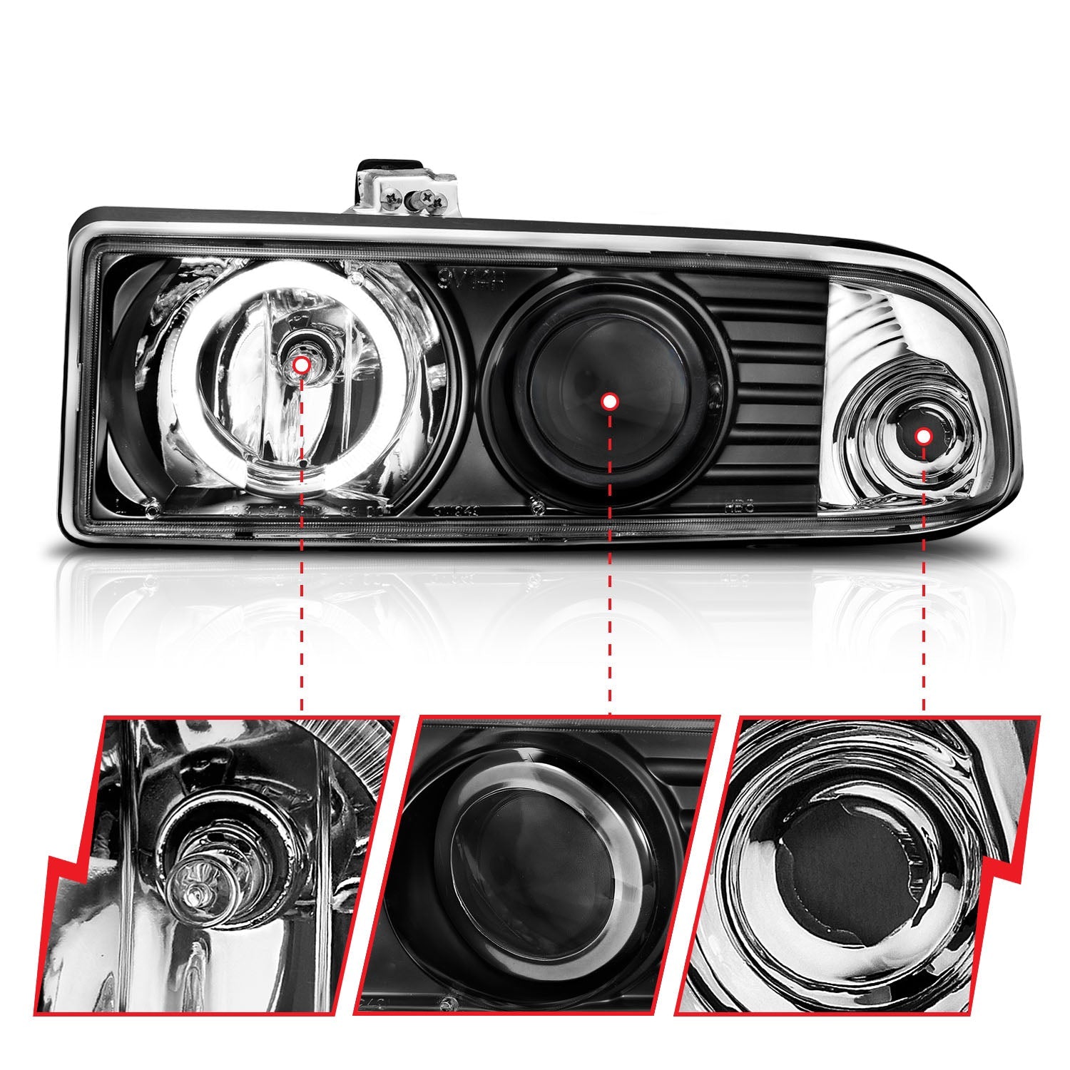 CHEVY S-10 / S-10 BLAZER 98-04 PROJECTOR LED HALO HEADLIGHTS BLACK