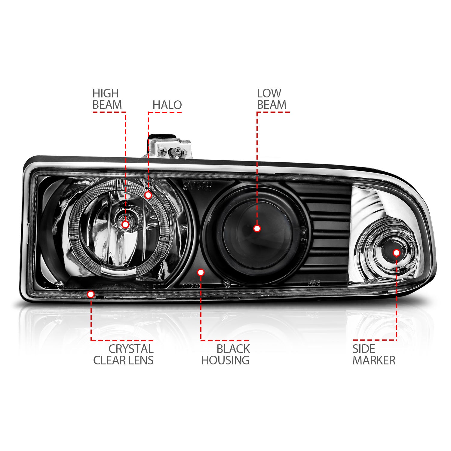 CHEVY S-10 / S-10 BLAZER 98-04 PROJECTOR LED HALO HEADLIGHTS BLACK