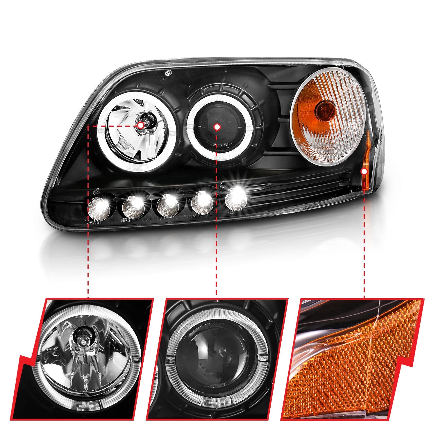 FORD F-150 97-03 / EXPEDITION 97-02 1 PC PROJECTOR HEADLIGHTS BLACK W/ HALO & LED