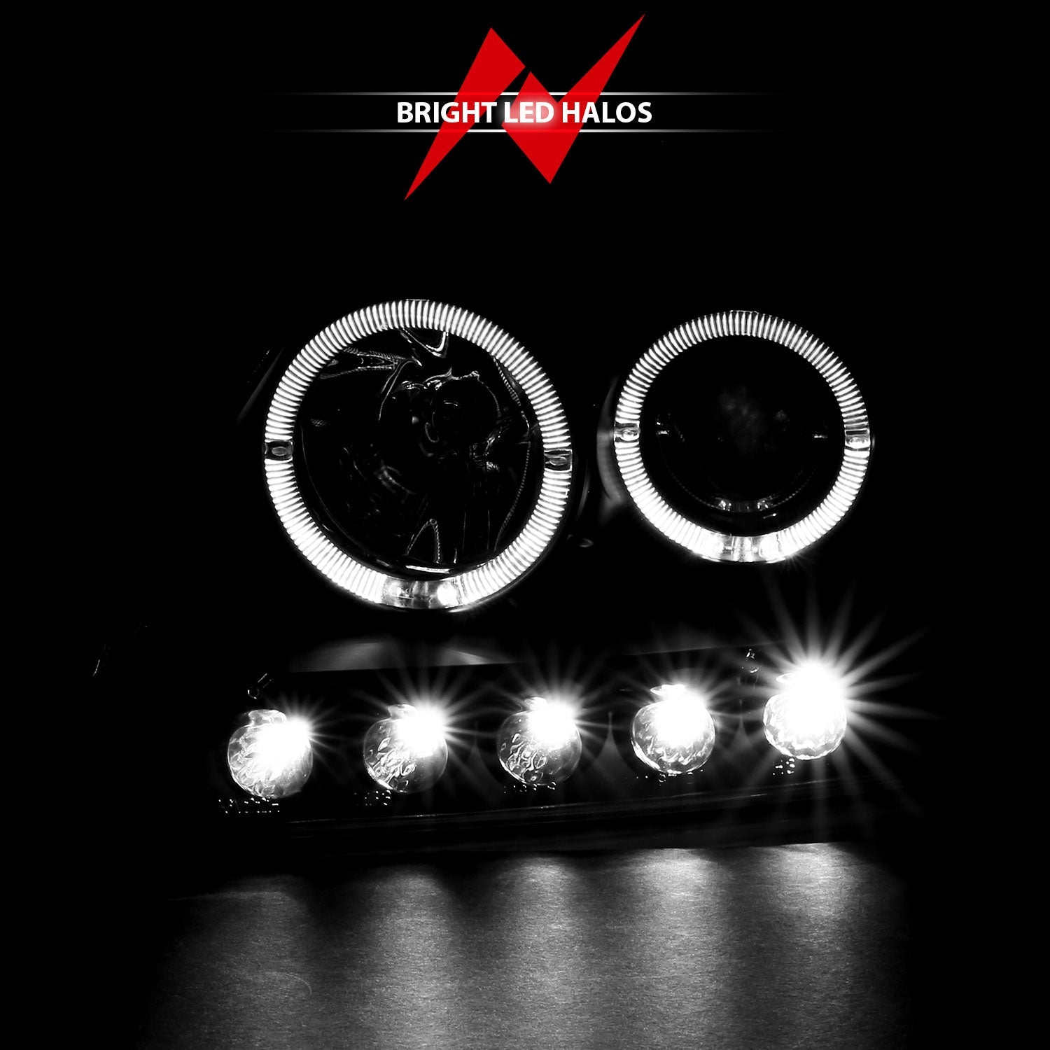 FORD F-150 97-03 / EXPEDITION 97-02 1 PC PROJECTOR HEADLIGHTS BLACK W/ HALO & LED