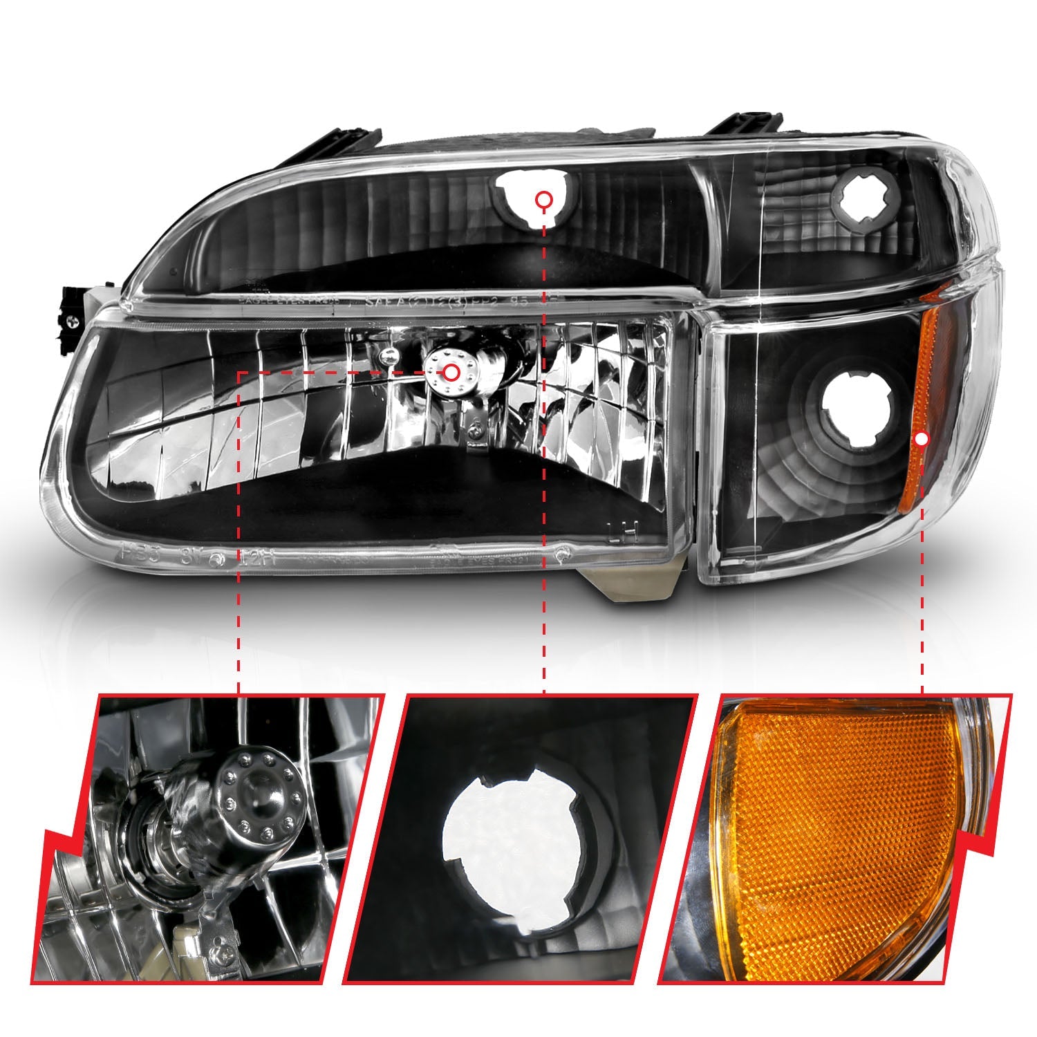 FORD EXPLORER 95-01 / MOUNTAINEER 97 CRYSTAL HEADLIGHTS BLACK W/ CORNER LIGHTS 2PC
