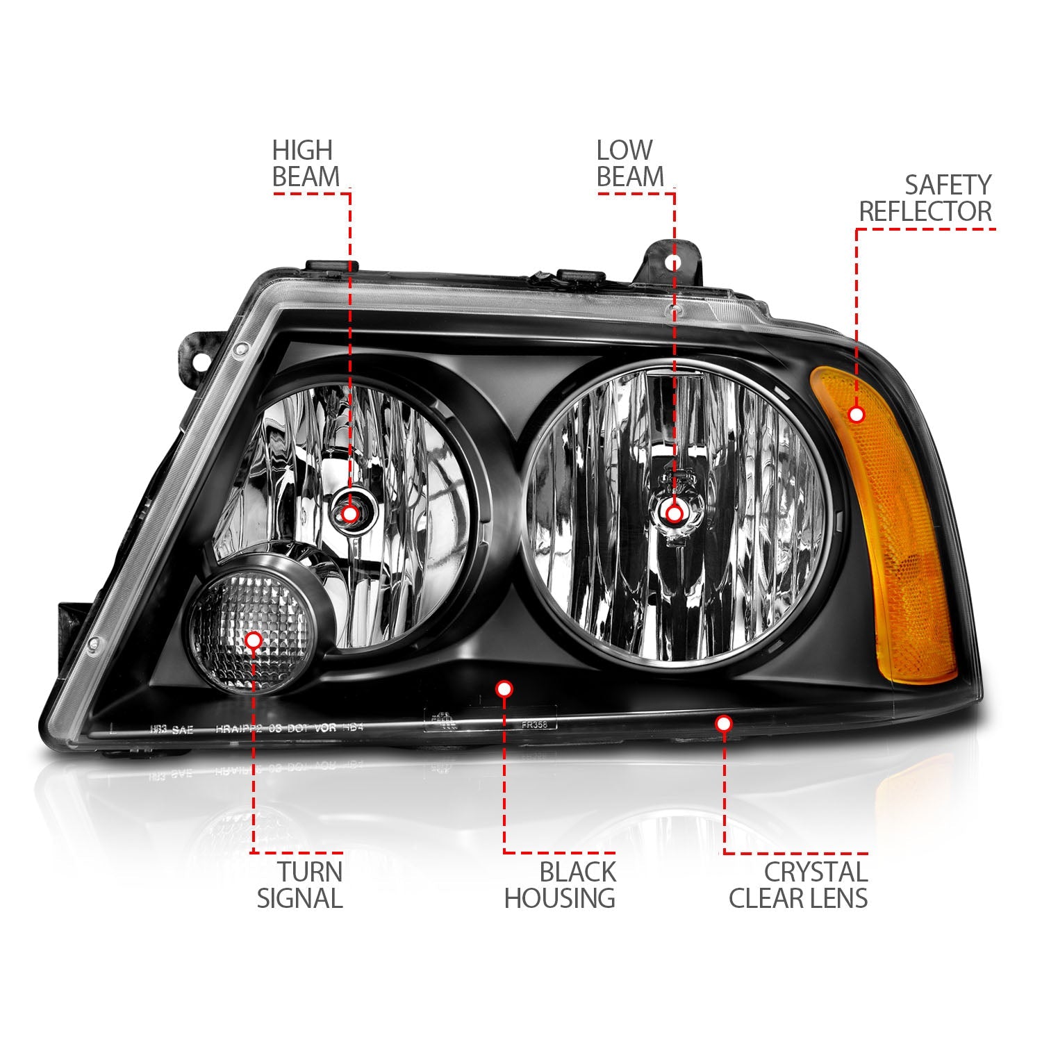 LINCOLN NAVIGATOR 03-06 CRYSTAL HEADLIGHTS BLACK