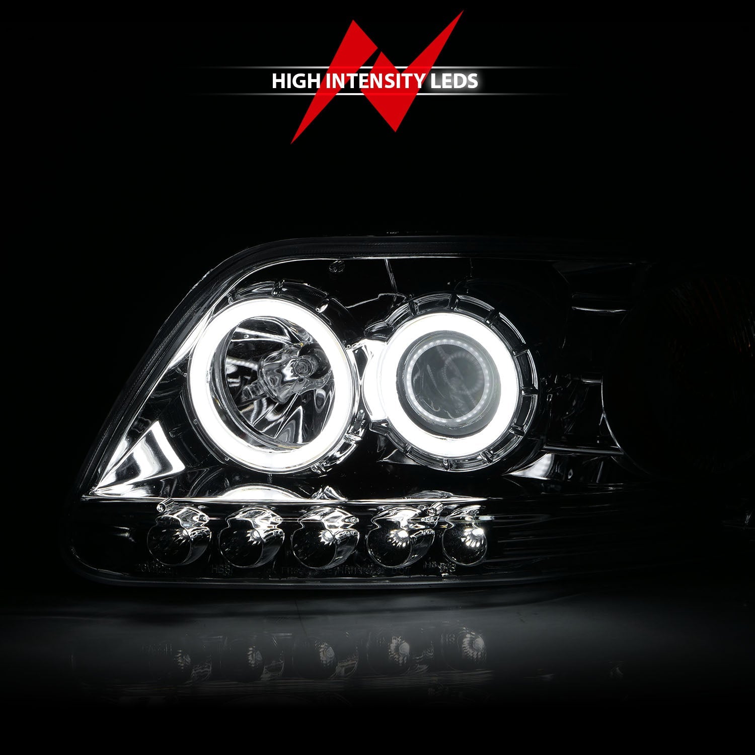 FORD F-150 97-03 / EXPEDITION 97-02 PROJECTOR HEADLIGHTS CHROME W/ RX HALO & LED 1 PC