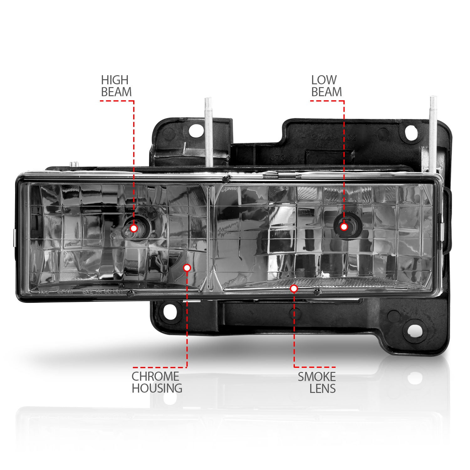 CHEVY/GMC C/K1500/2500 88-98 / C/K3500 88-00 / SUBURBAN 92-99 / BLAZER (FULL-SIZE) 92-94 / TAHOE 95-99 / YUKON 92-99 CRYSTAL HEADLIGHTS CHROME SMOKE LENS
