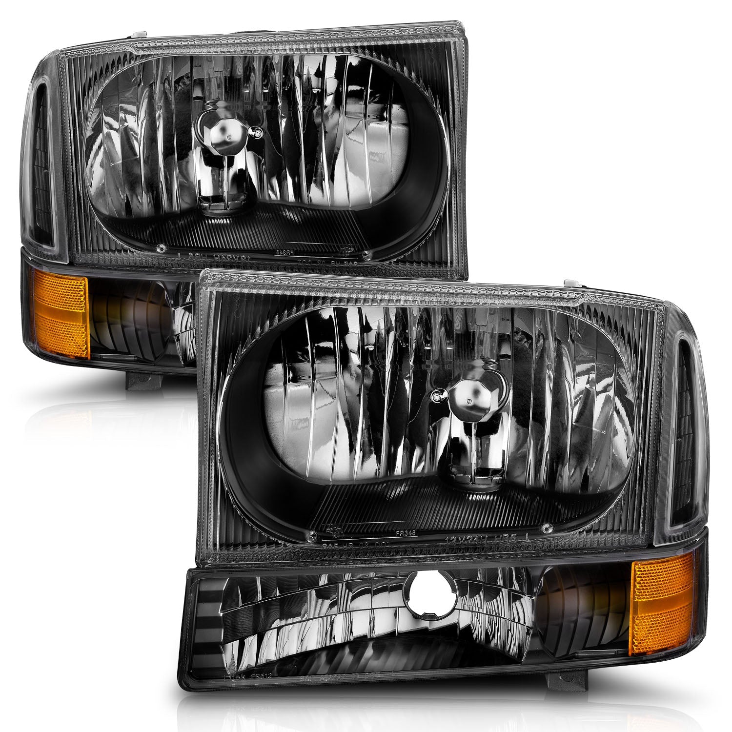 FORD EXCURSION 00-04 / SUPERDUTY 99-04 CRYSTAL HEADLIGHTS BLACK W/ 2PC CORNER LIGHTS
