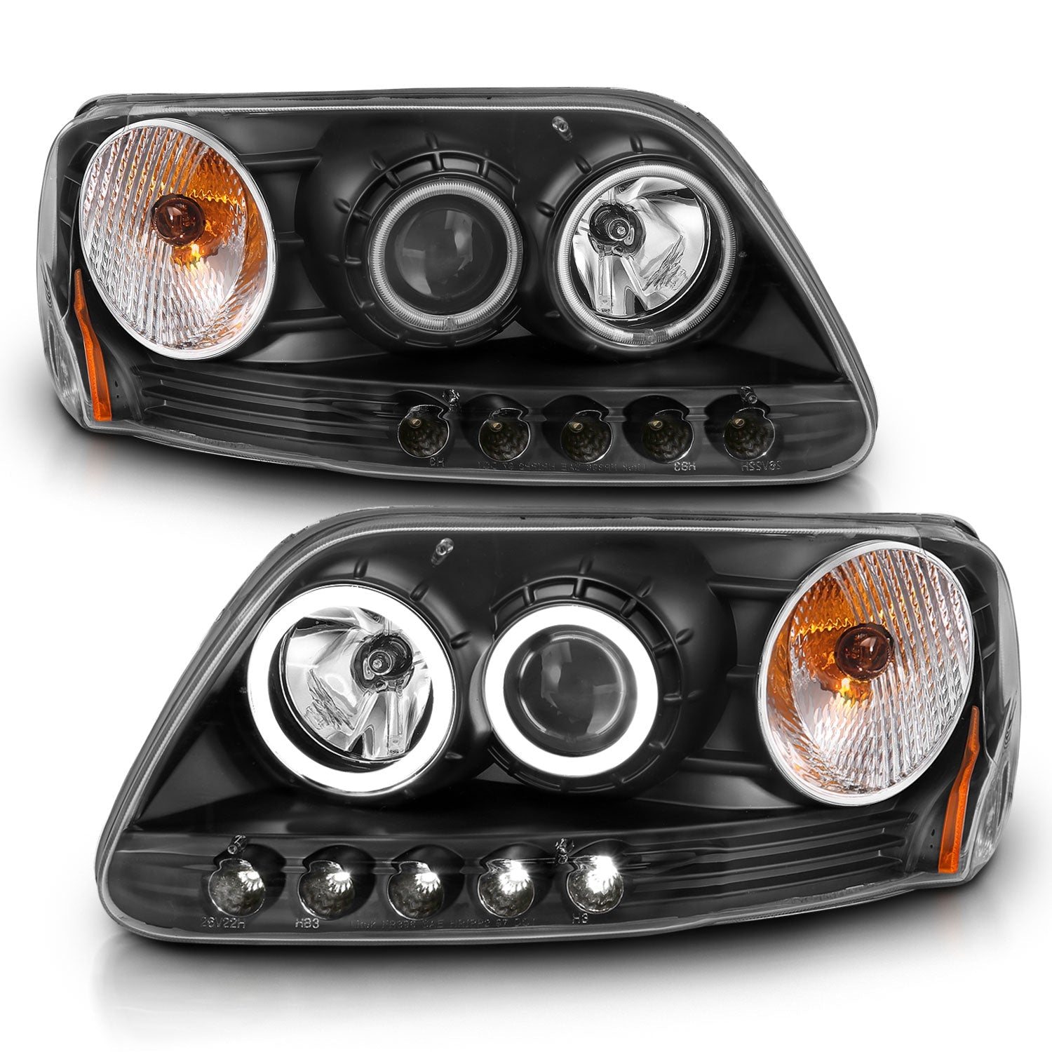 FORD F-150 97-03 / EXPEDITION 97-02 PROJECTOR HEADLIGHTS BLACK W/ RX HALO & LED 1 PC