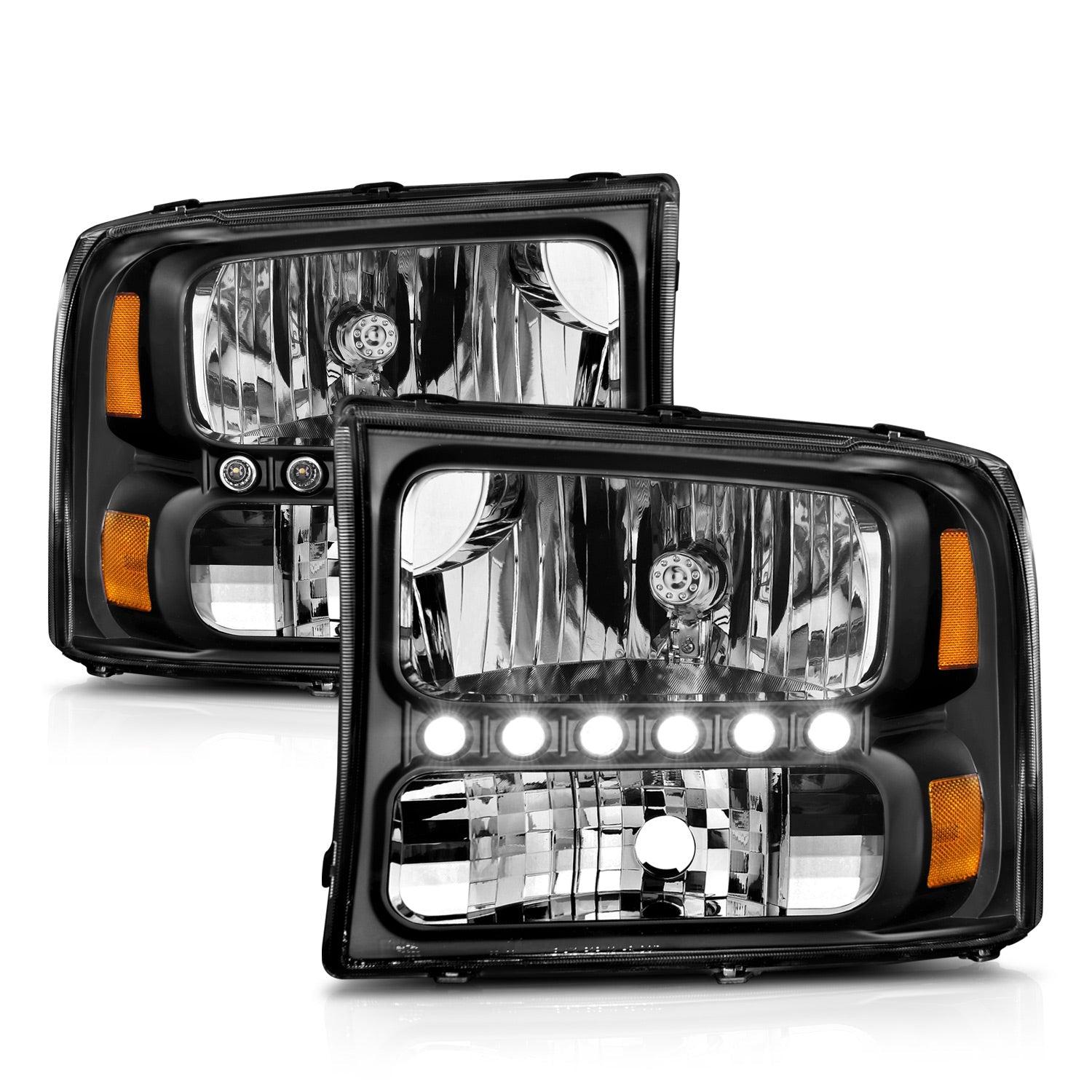 FORD EXCURSION 00-04 / SUPERDUTY 99-04 CRYSTAL HEADLIGHTS BLACK 1 PC W/ LED