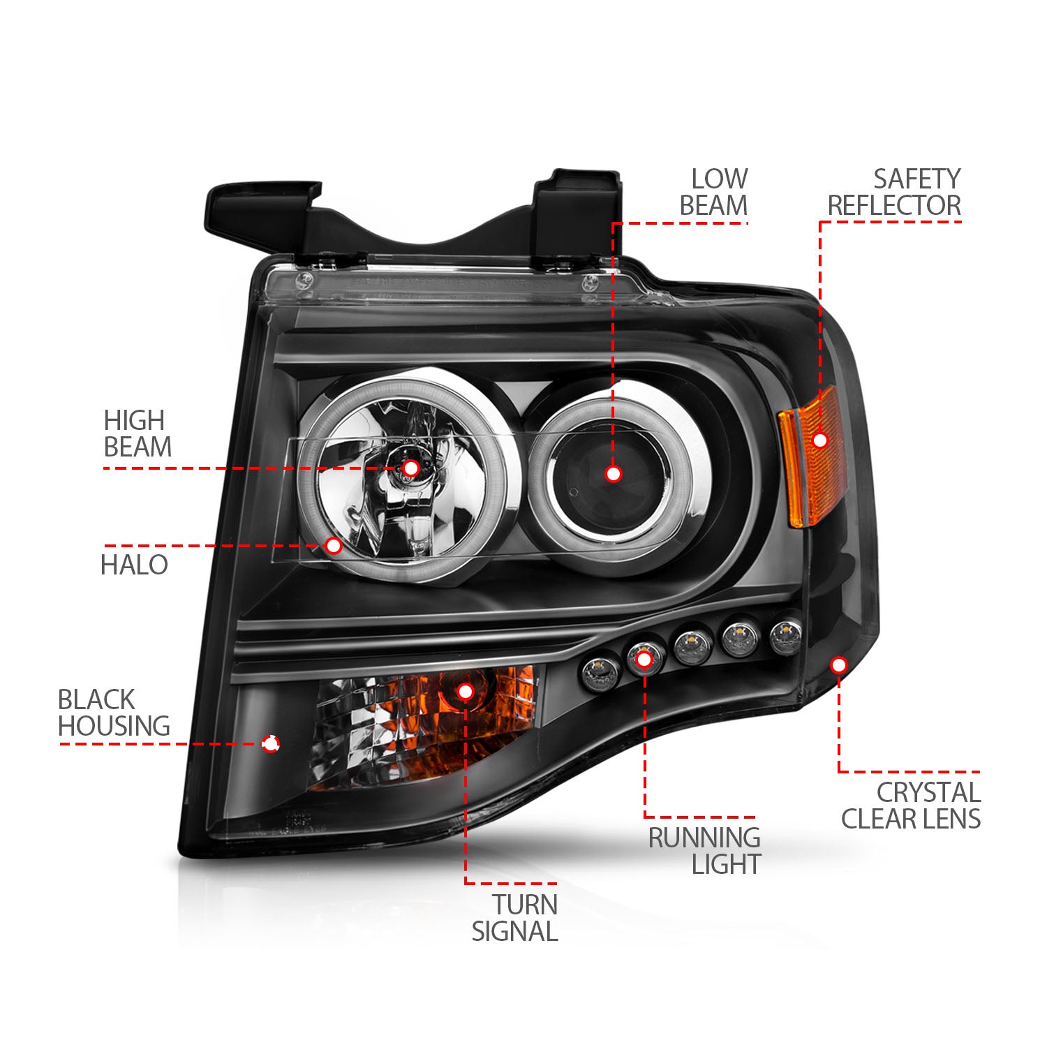 FORD EXPEDITION 07-14 PROJECTOR HALO HEADLIGHTS BLACK W/ RX HALO