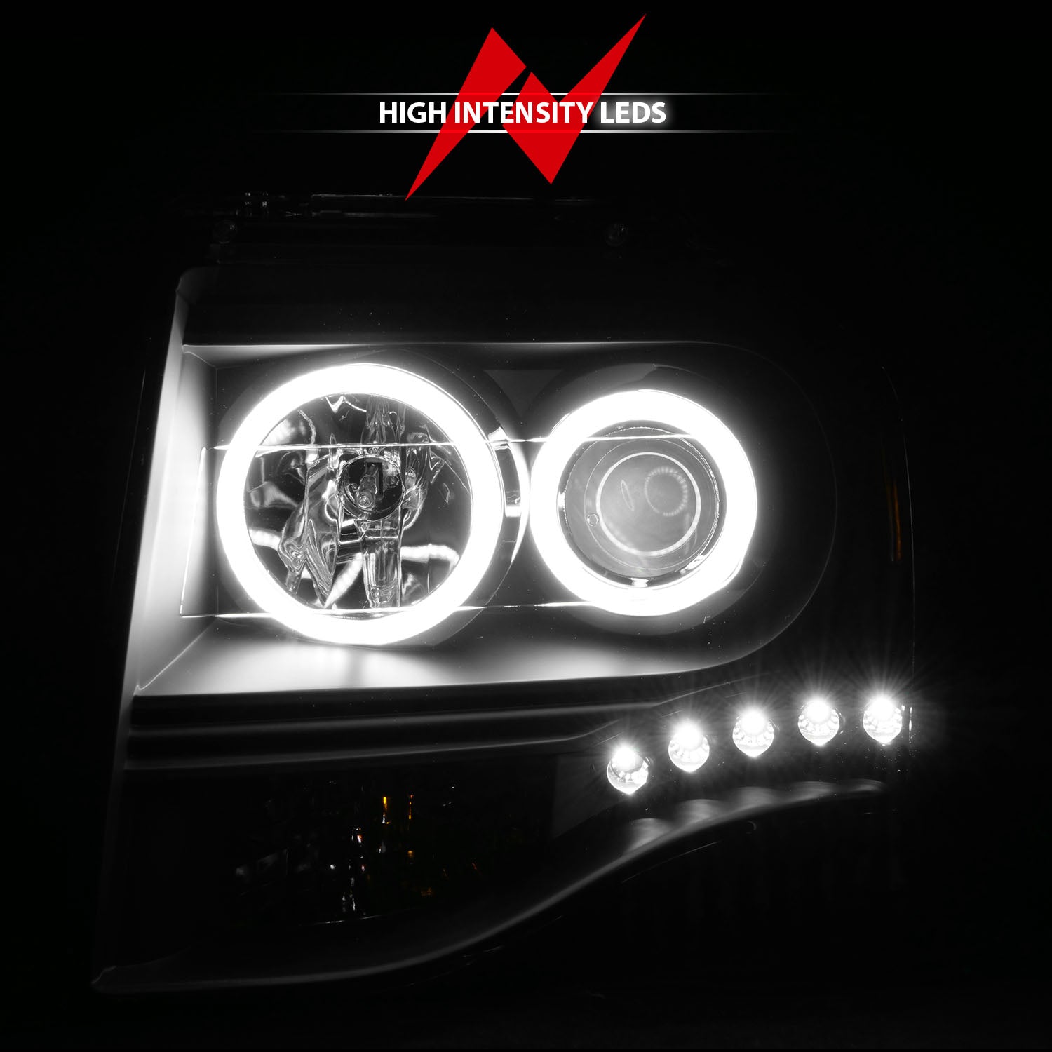 FORD EXPEDITION 07-14 PROJECTOR HALO HEADLIGHTS BLACK W/ RX HALO