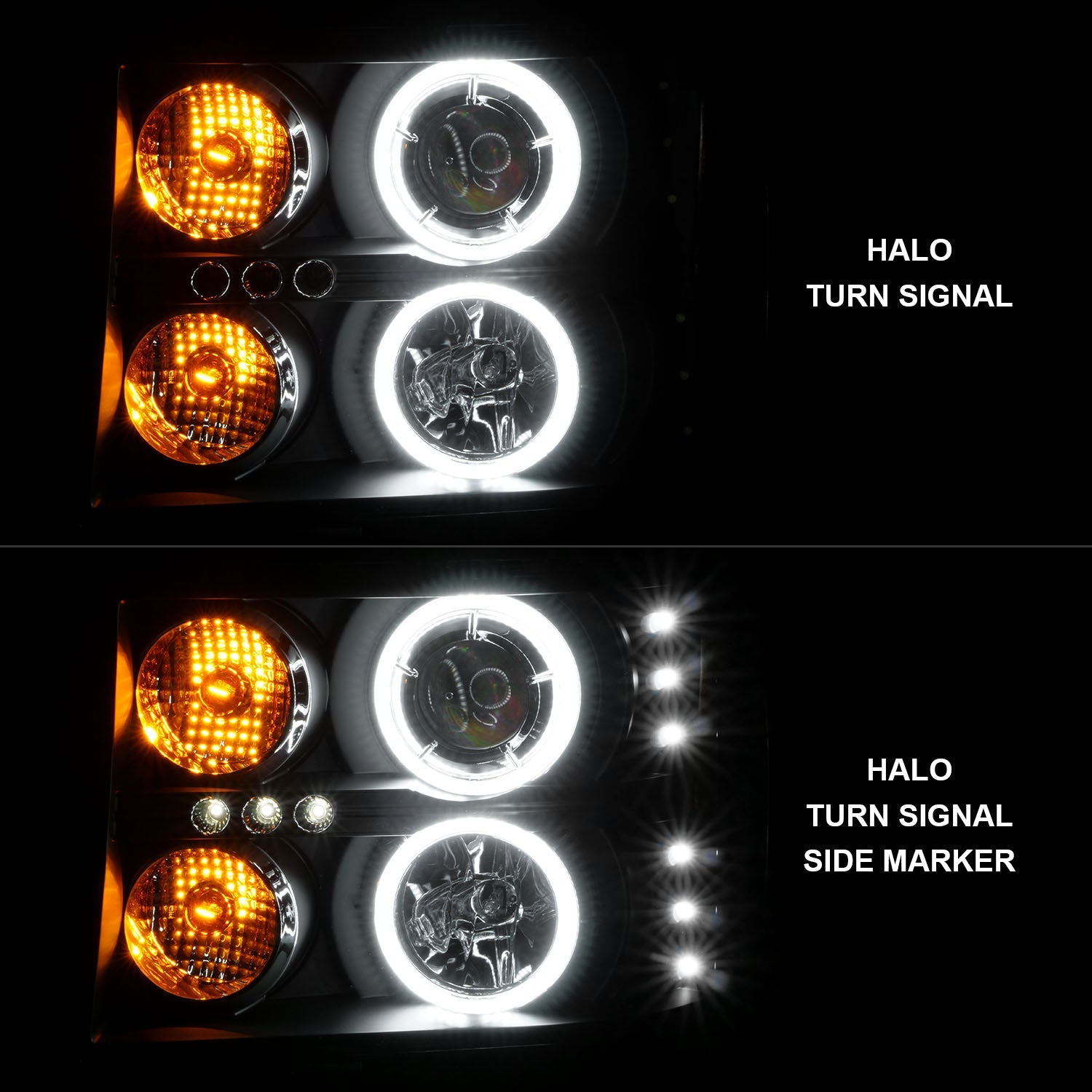 GMC SIERRA 1500 07-13 / 2500/3500 07-14 PROJECTOR HEADLIGHTS BLACK W/ RX HALO